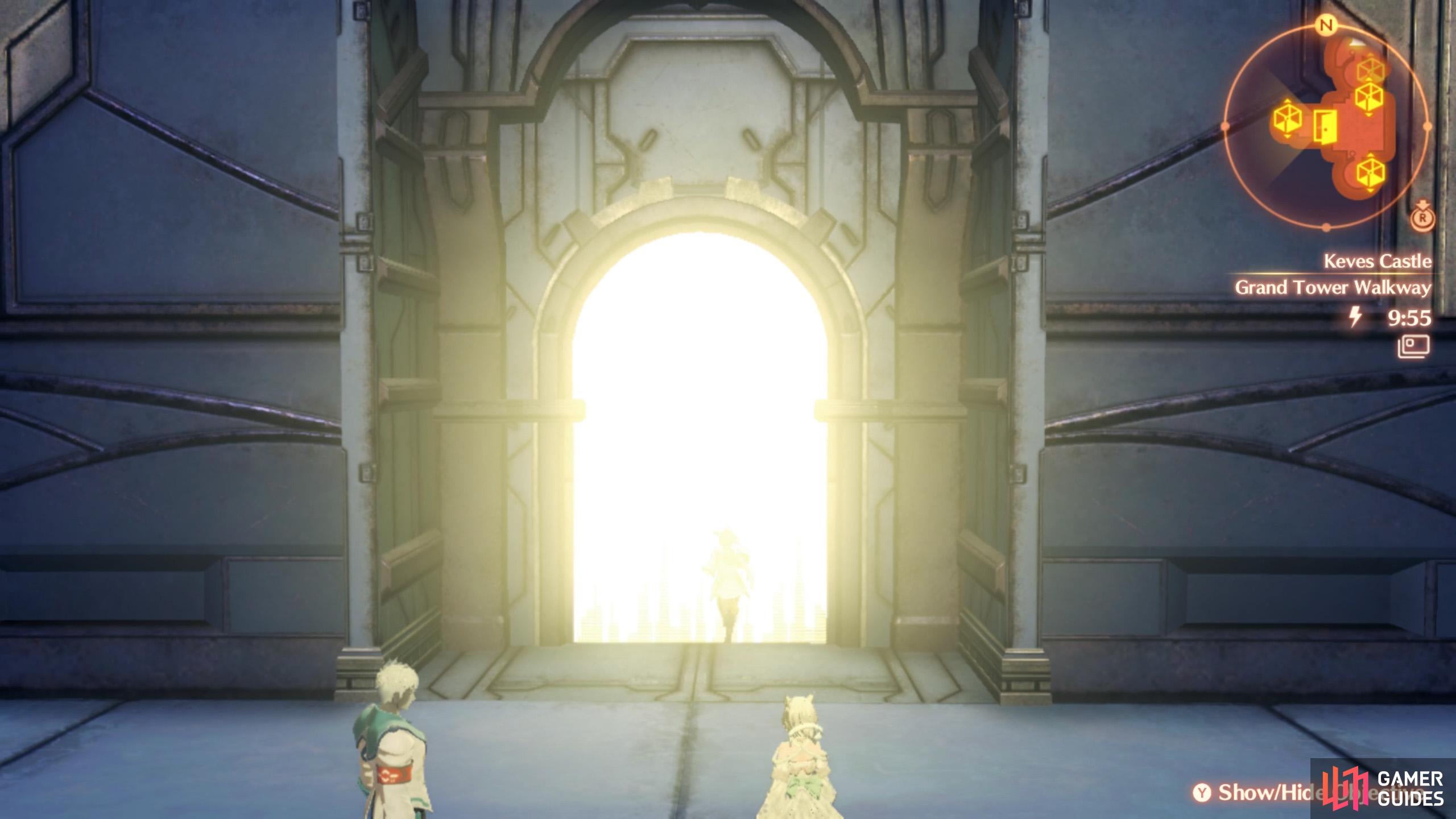 The locked door will light up and disintegrate if Melia is with you.