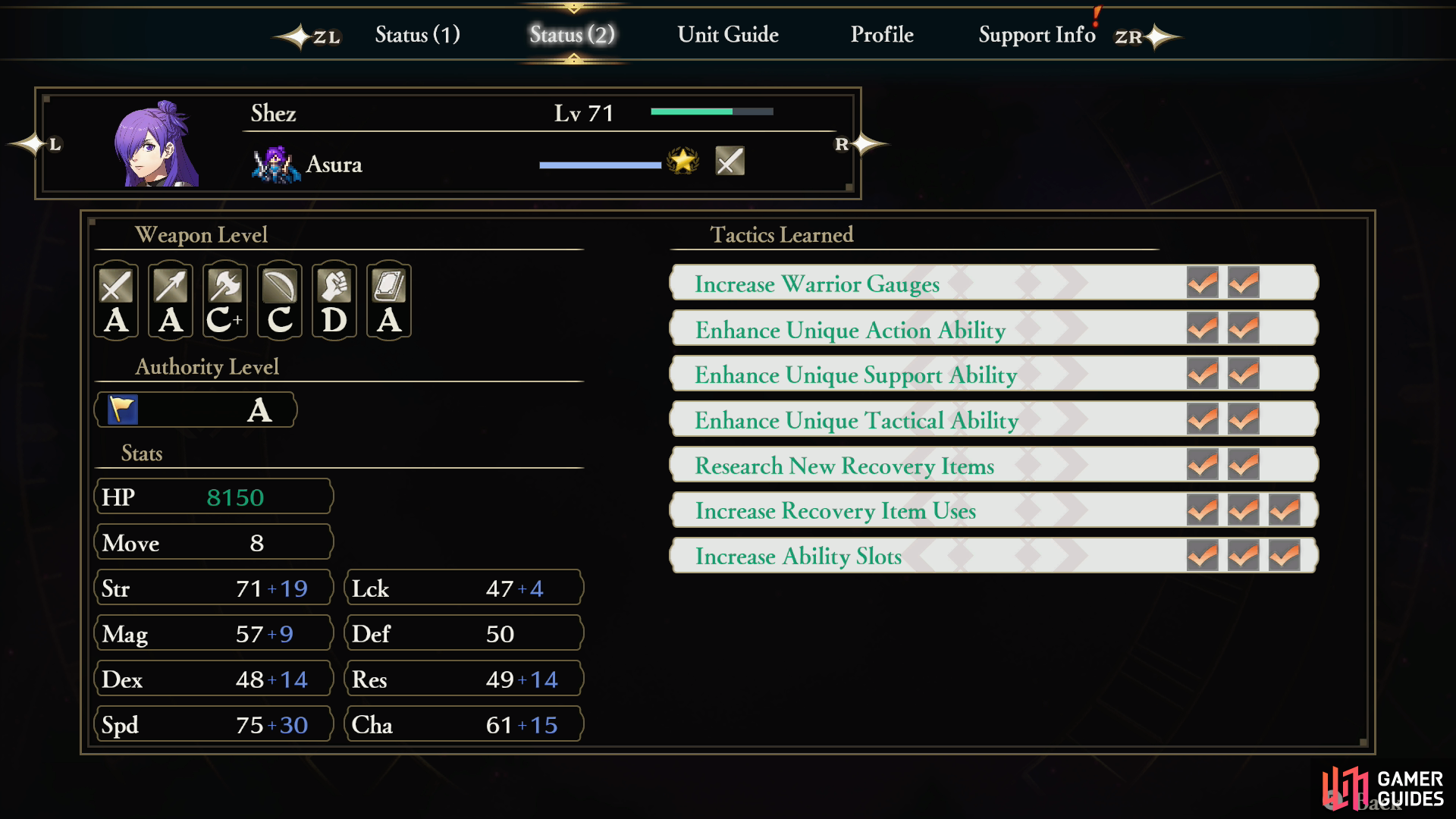 You can check a units Adjutant stat boosts during battle, which can become quite significant.