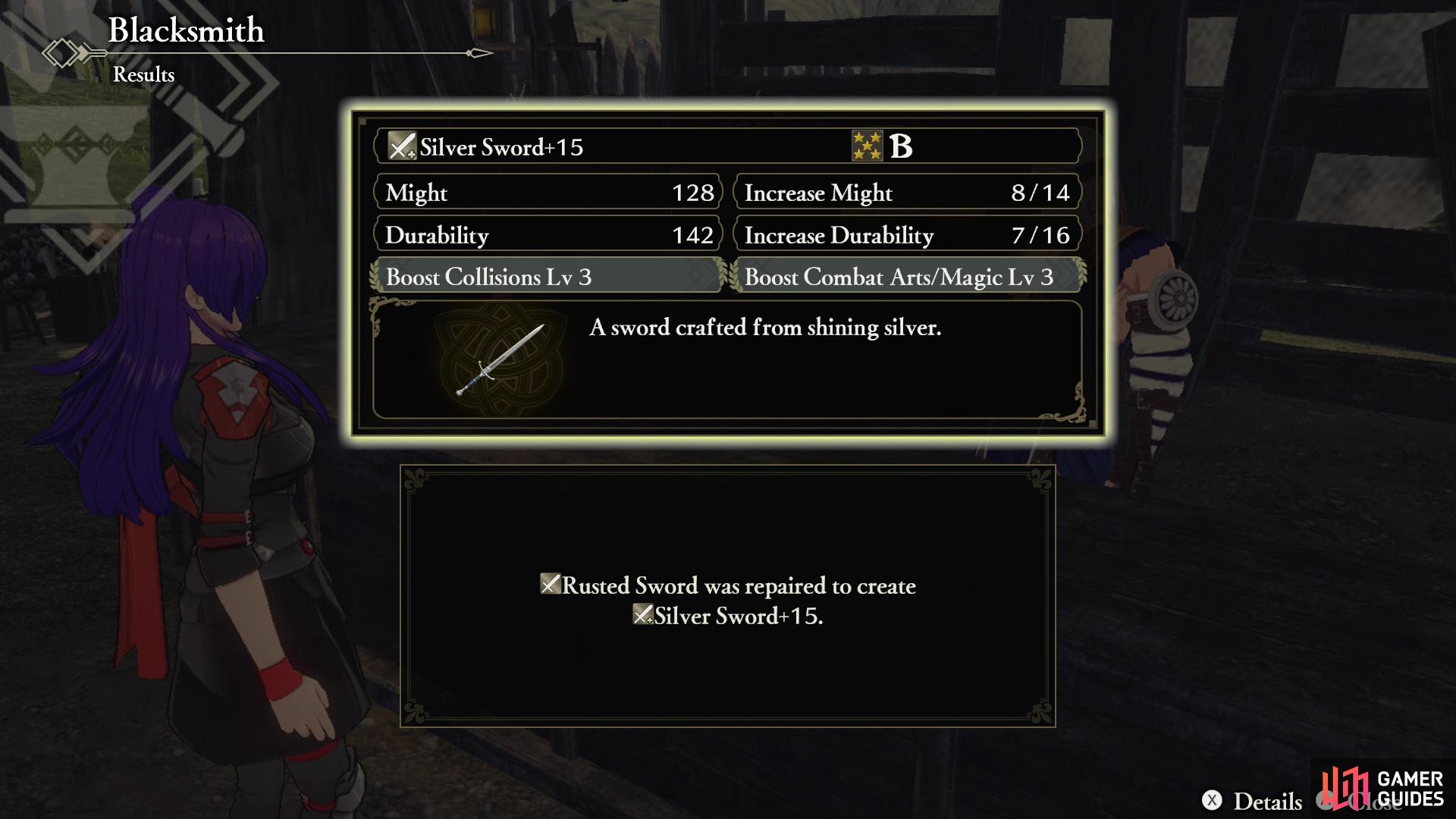 Many of the best weapons in the game are broken when you find them, and you must upgrade your Blacksmith in order to Repair them, making them useable.