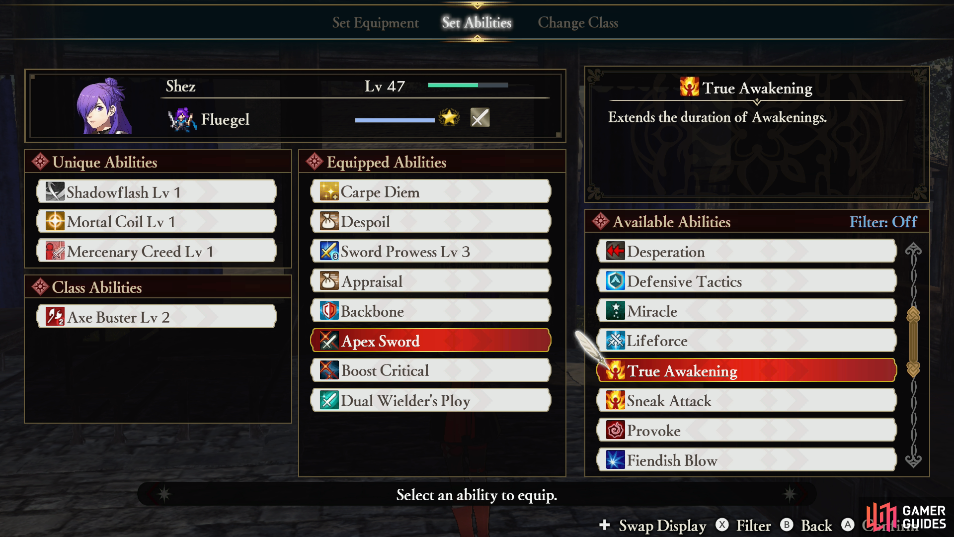 Play as a class to increase its class rank, then equip learned Abilities as you see fit.