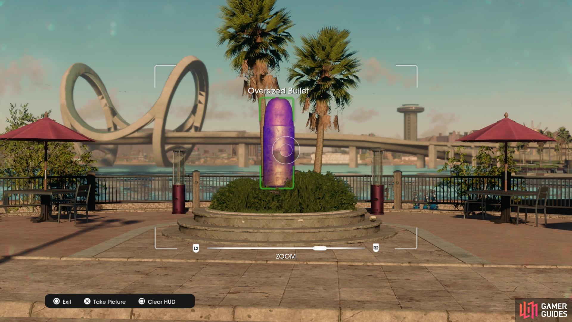 Take a picture of the "Oversized Bullet" collectible to obtain it.