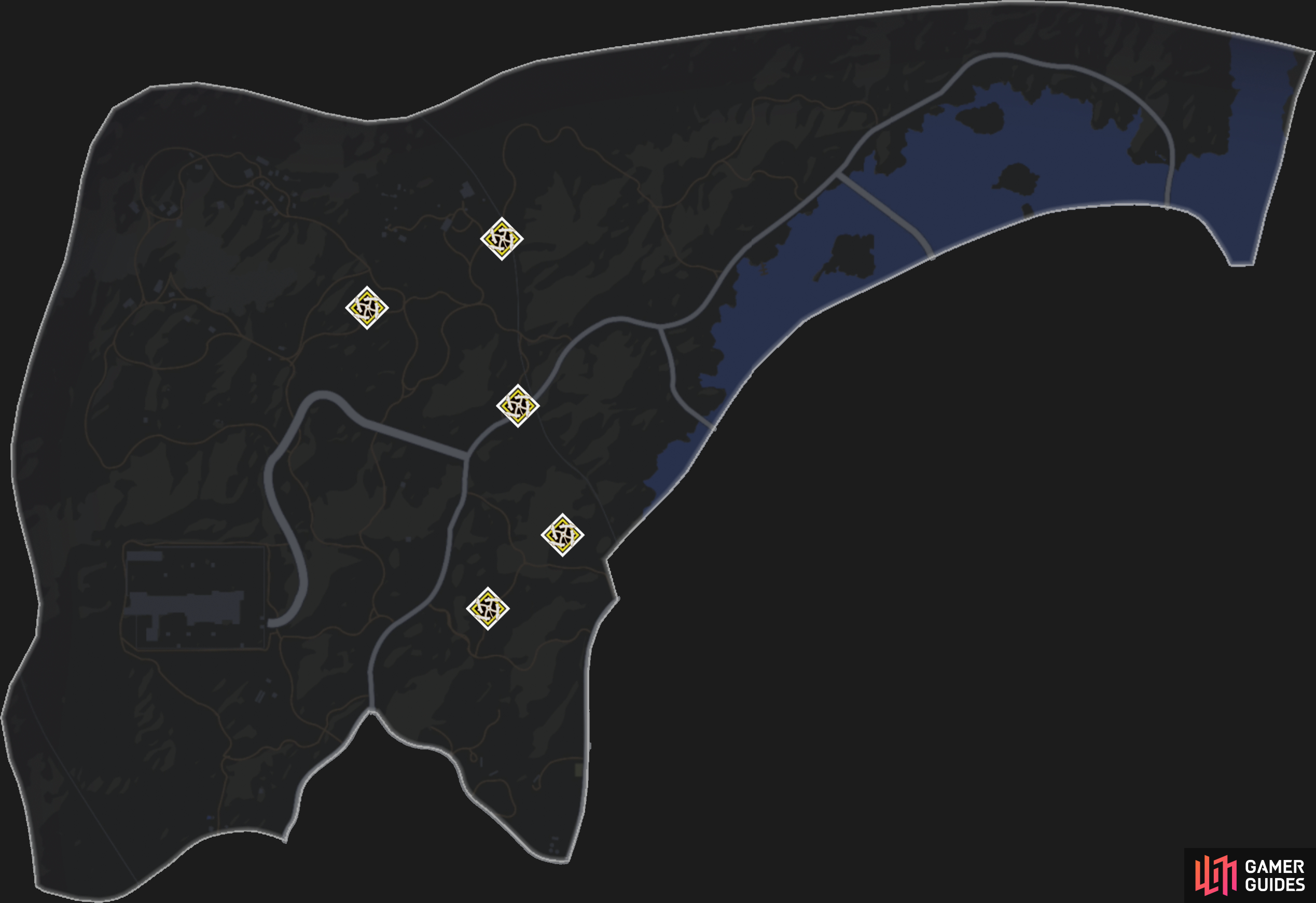 The location of the five Lost Wheels which will yield components of the Forgotten Prototype when searched.