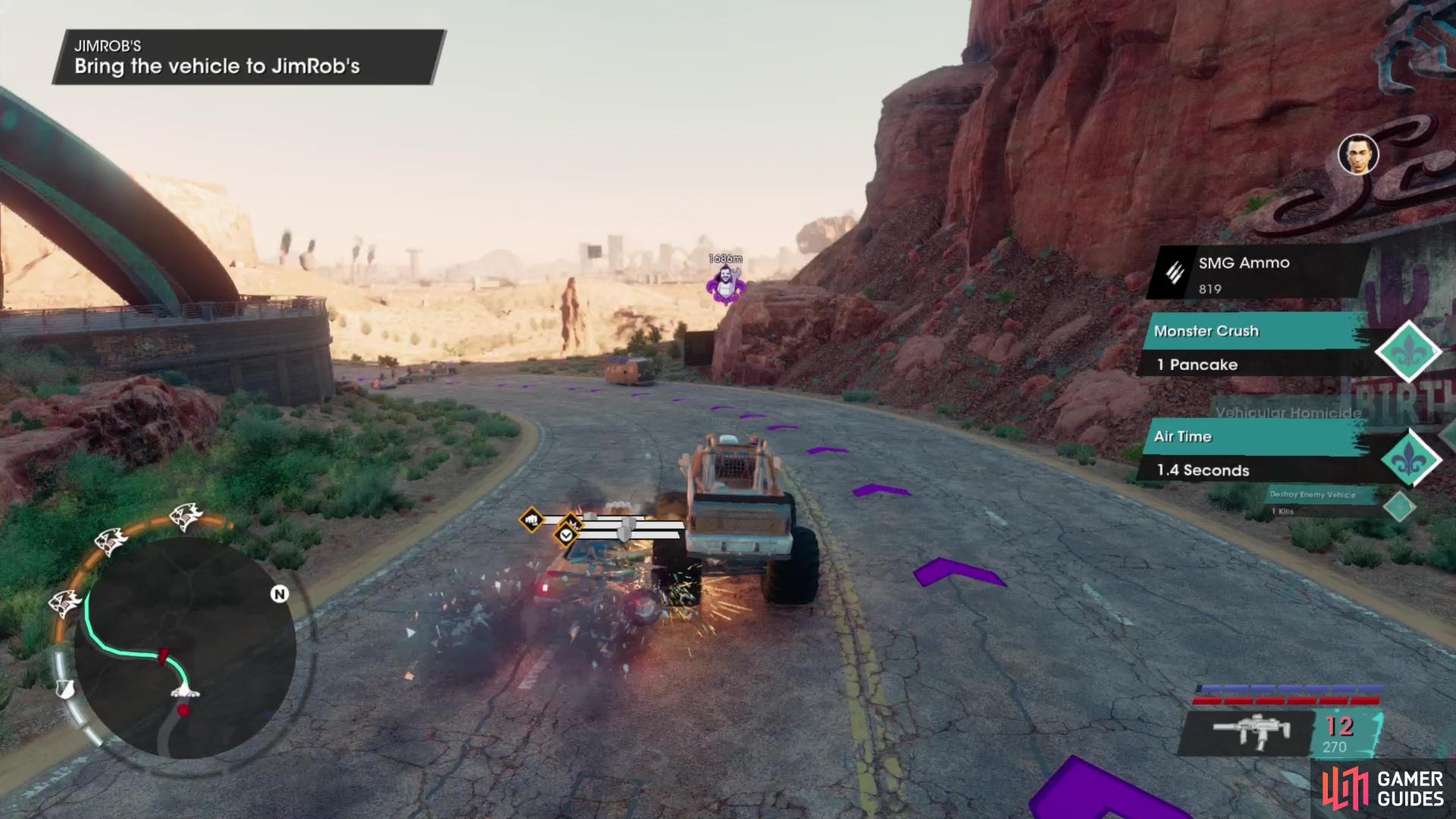 Enemy vehicles who get too close will end up flattened.