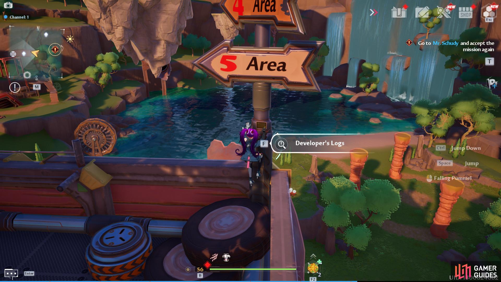 The third Dev Log location is on a signpost to the west of the main base.