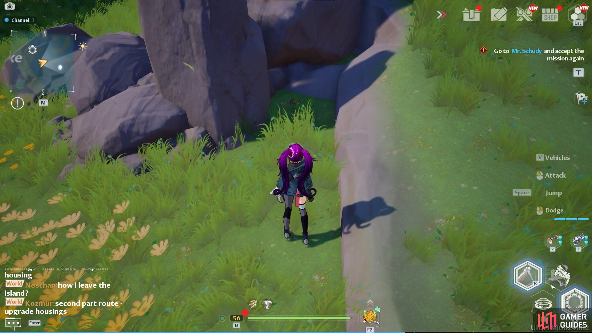 El cuarto desarrollador de Dev está escondido detrás de algunas rocas cerca del lago