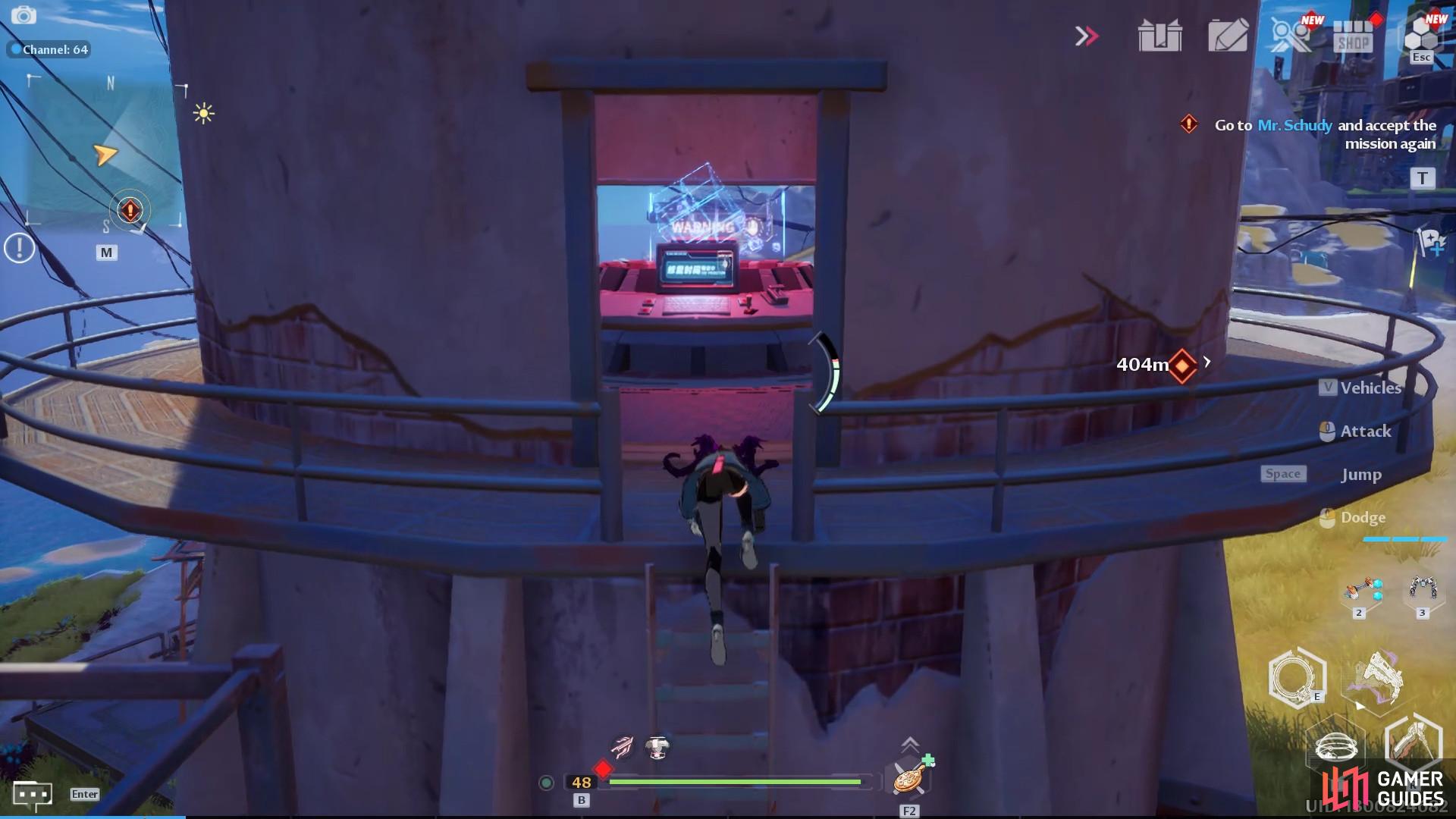 Head inside the tower at the southeast corner of the Ravager base and interact with the computer terminal in the room.