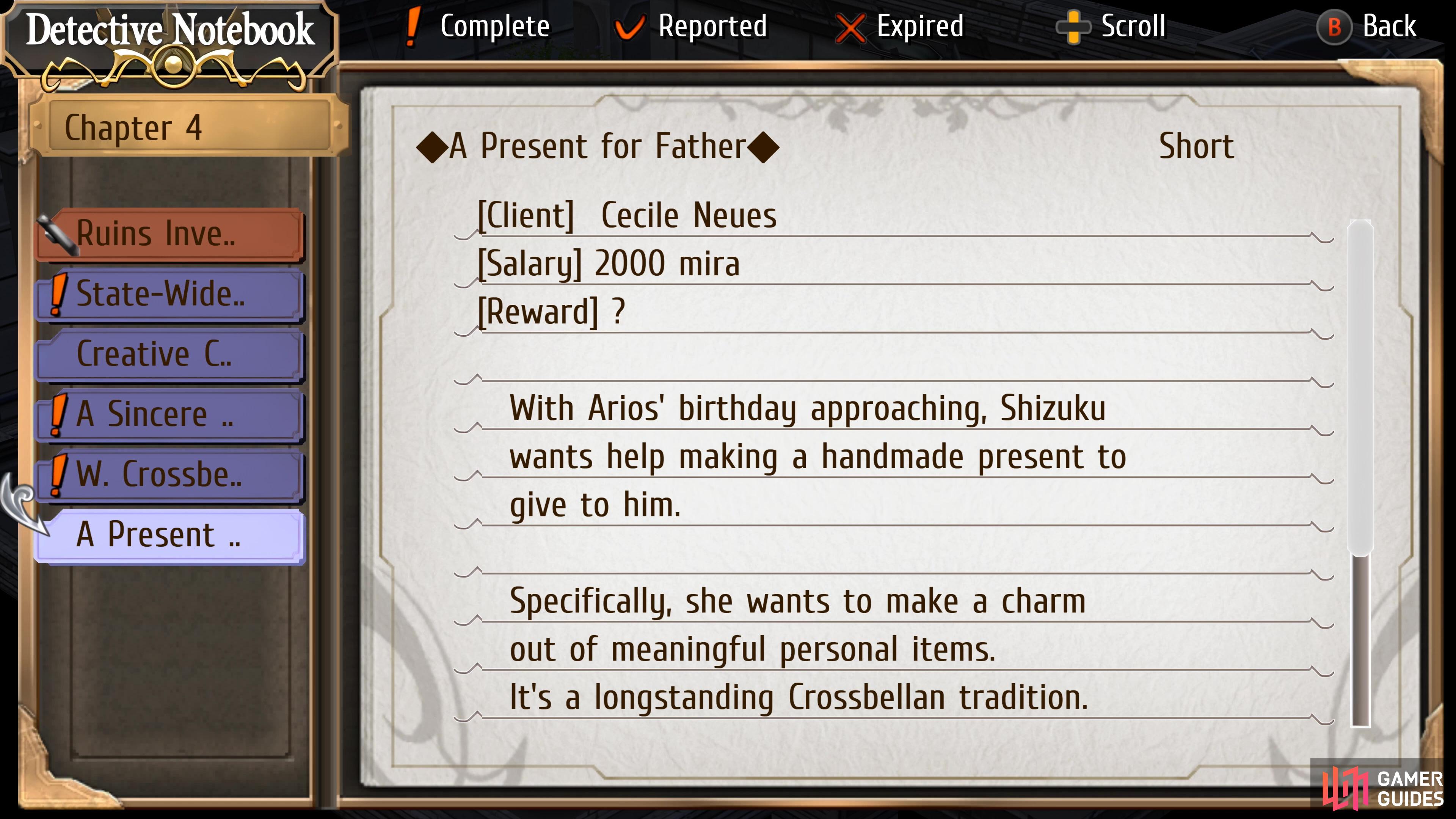 A Present for Father is a hidden request on Chapter 4 Day 1.