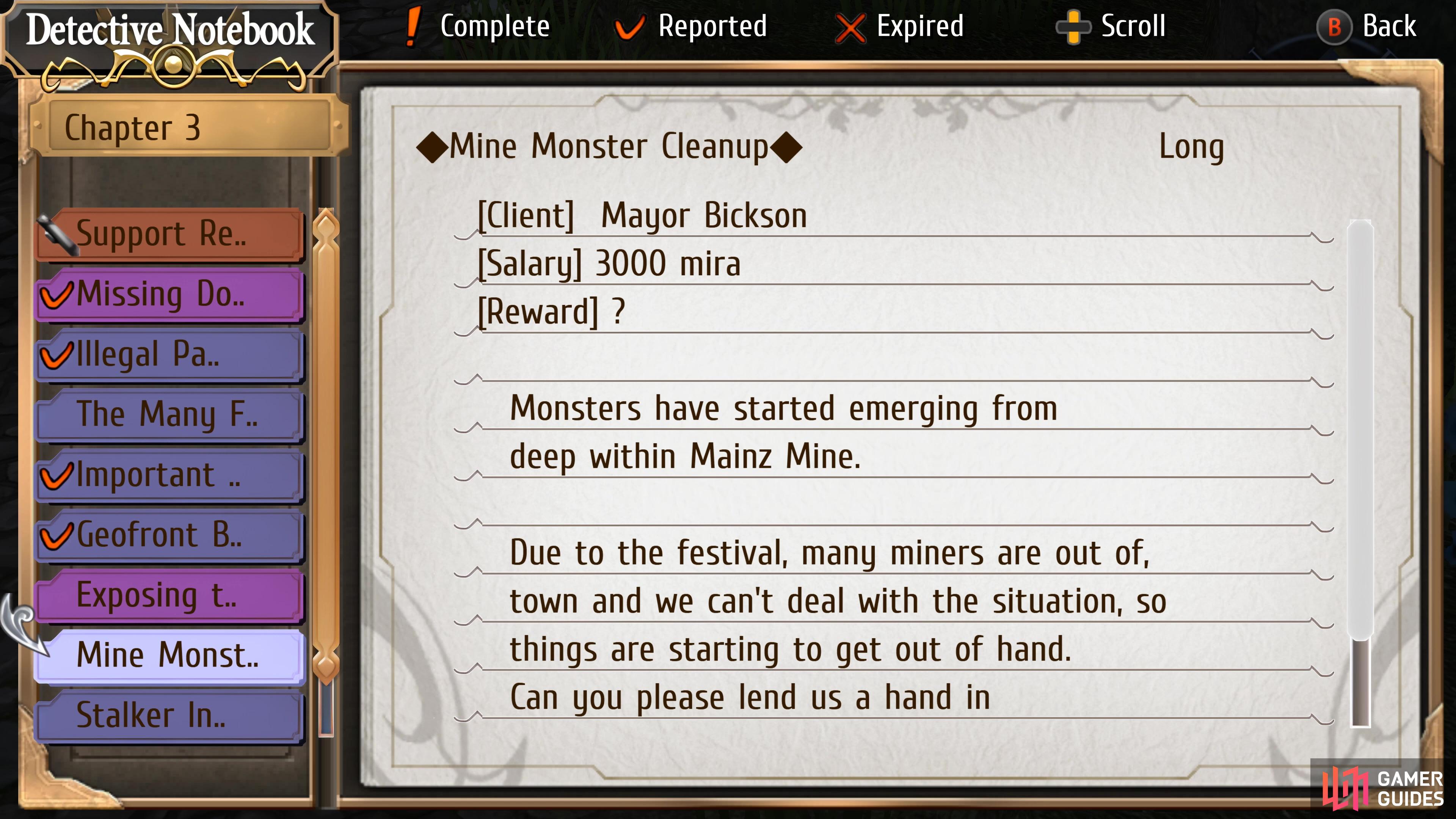 Mine Monster Cleanup is a Request on Chapter 3 Day 2.