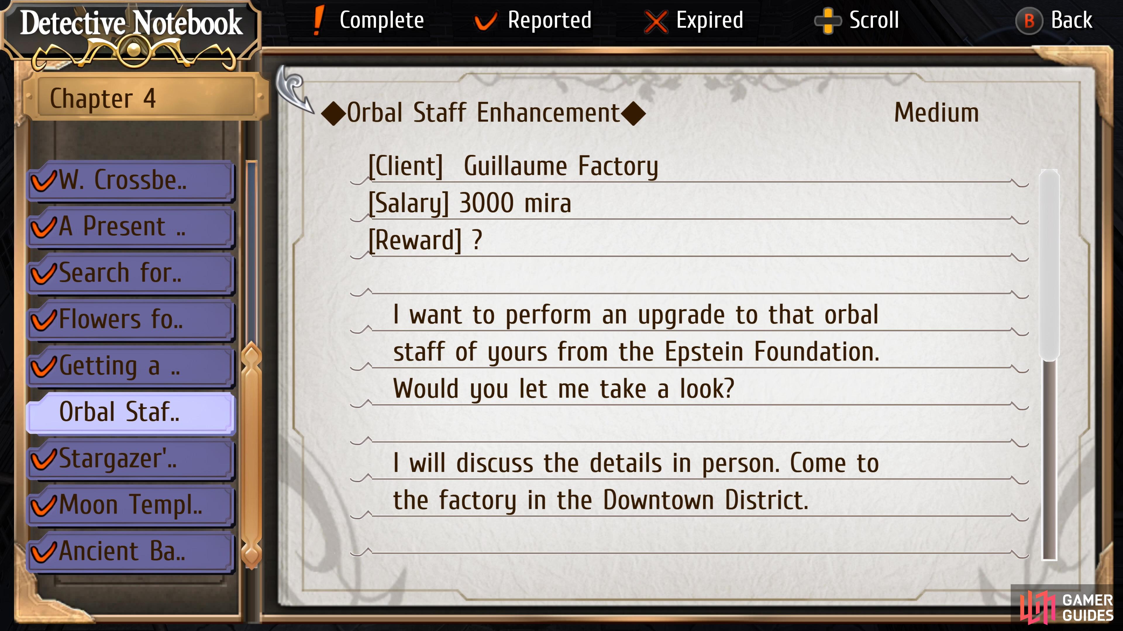 Orbal Staff Enhancement is a request on Chapter 4 Day 3.
