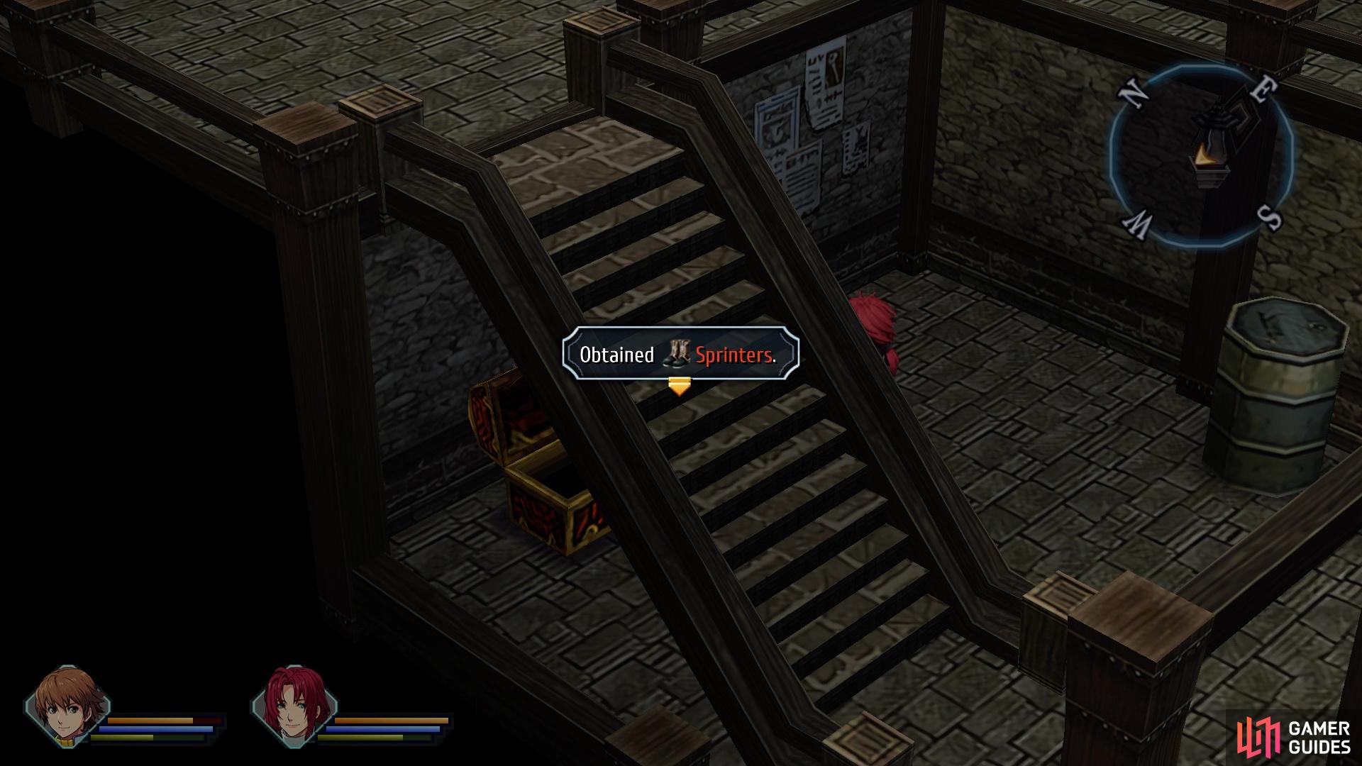 There is a chest with Sprinters underneath the stairs