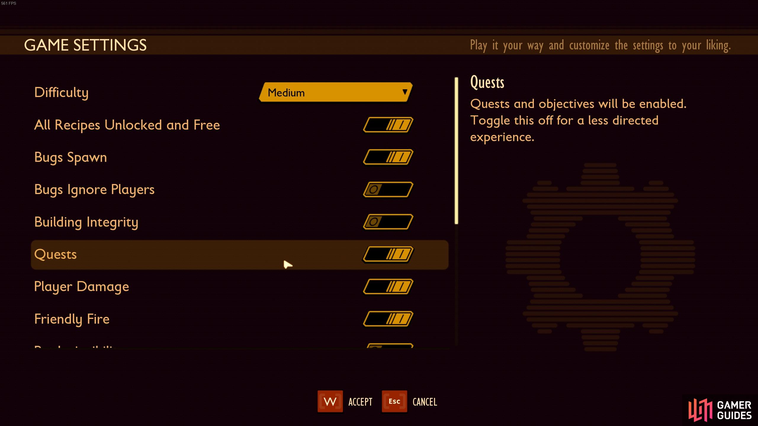 God mode can be enabled alongside all recipes unlocked while retaining quests if you choose custom mode.