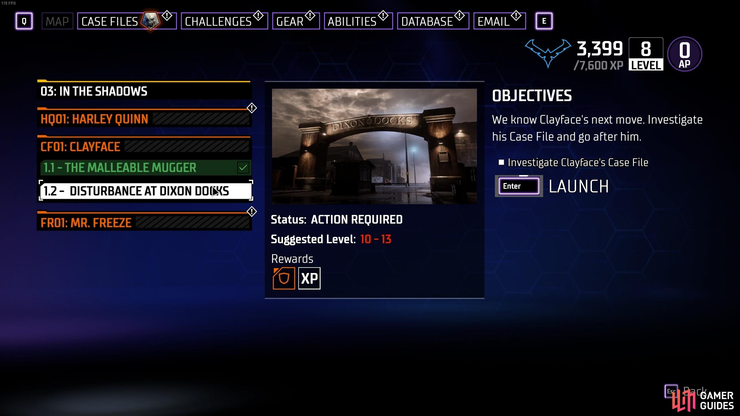 You can start the next part of the Clayface Case from the Case Files menu.