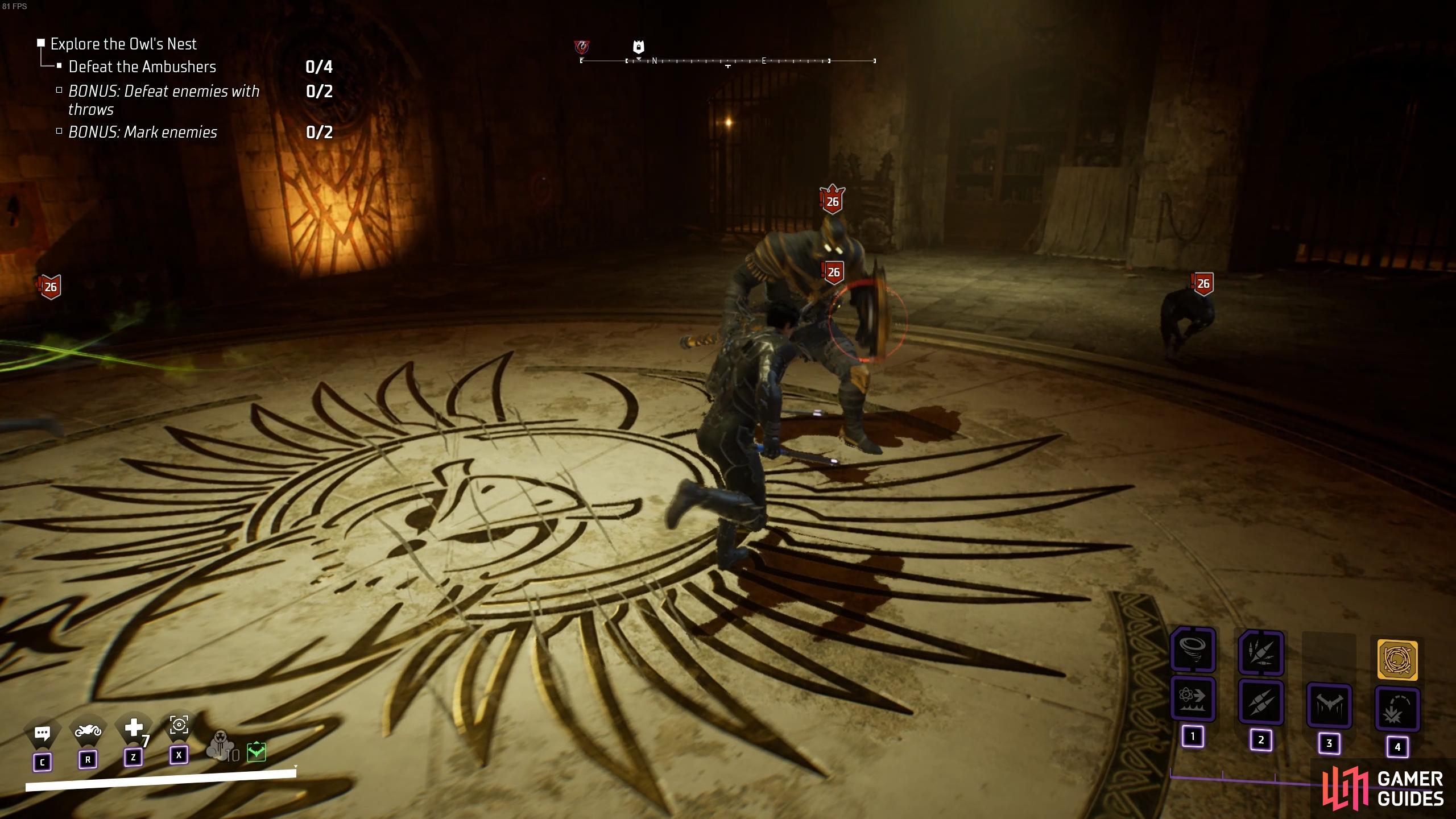 Look out for the red circle around the hands of the enemies, indicating an incoming unblockable combo.