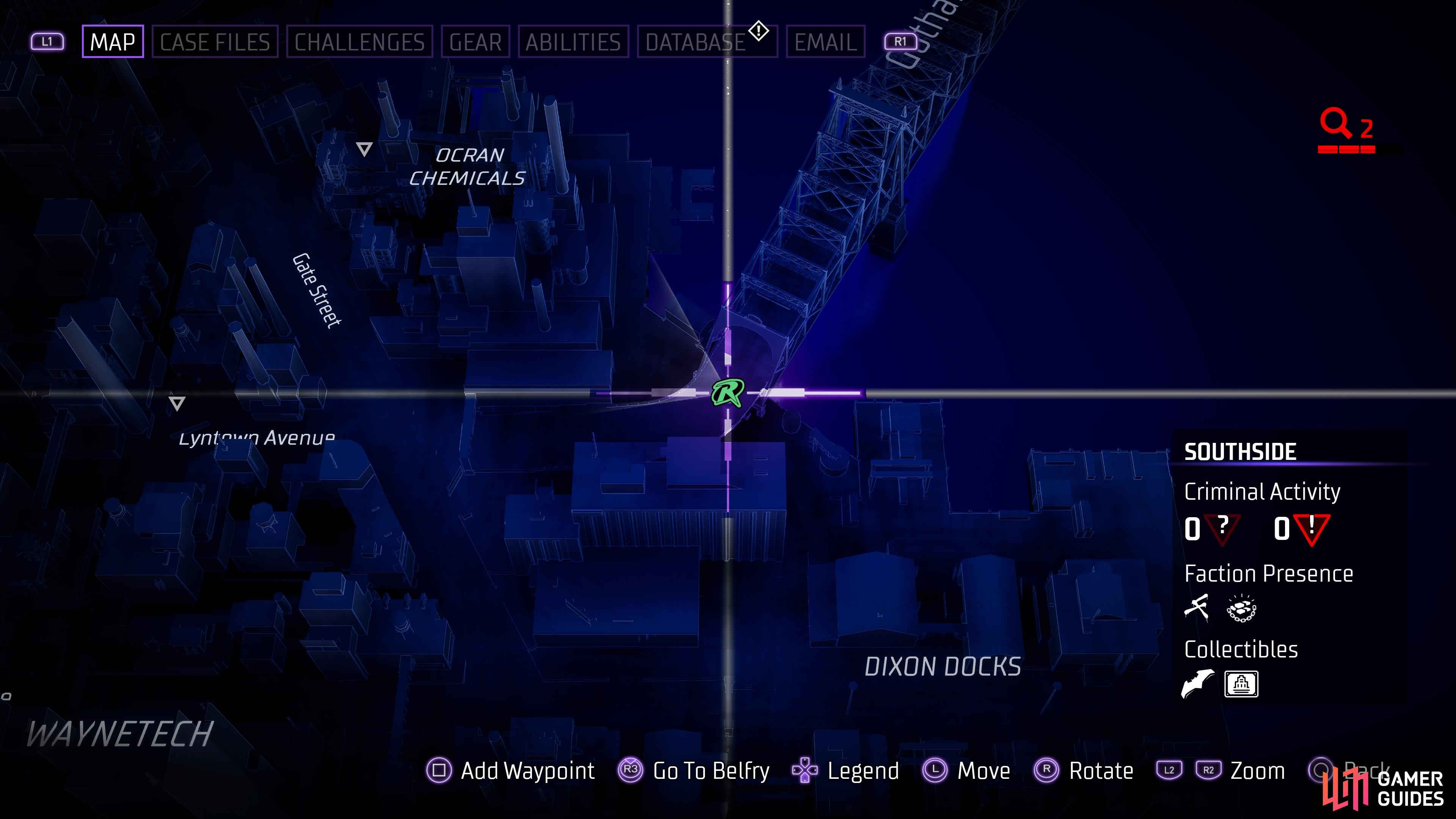 The location of the second Batarang on the map