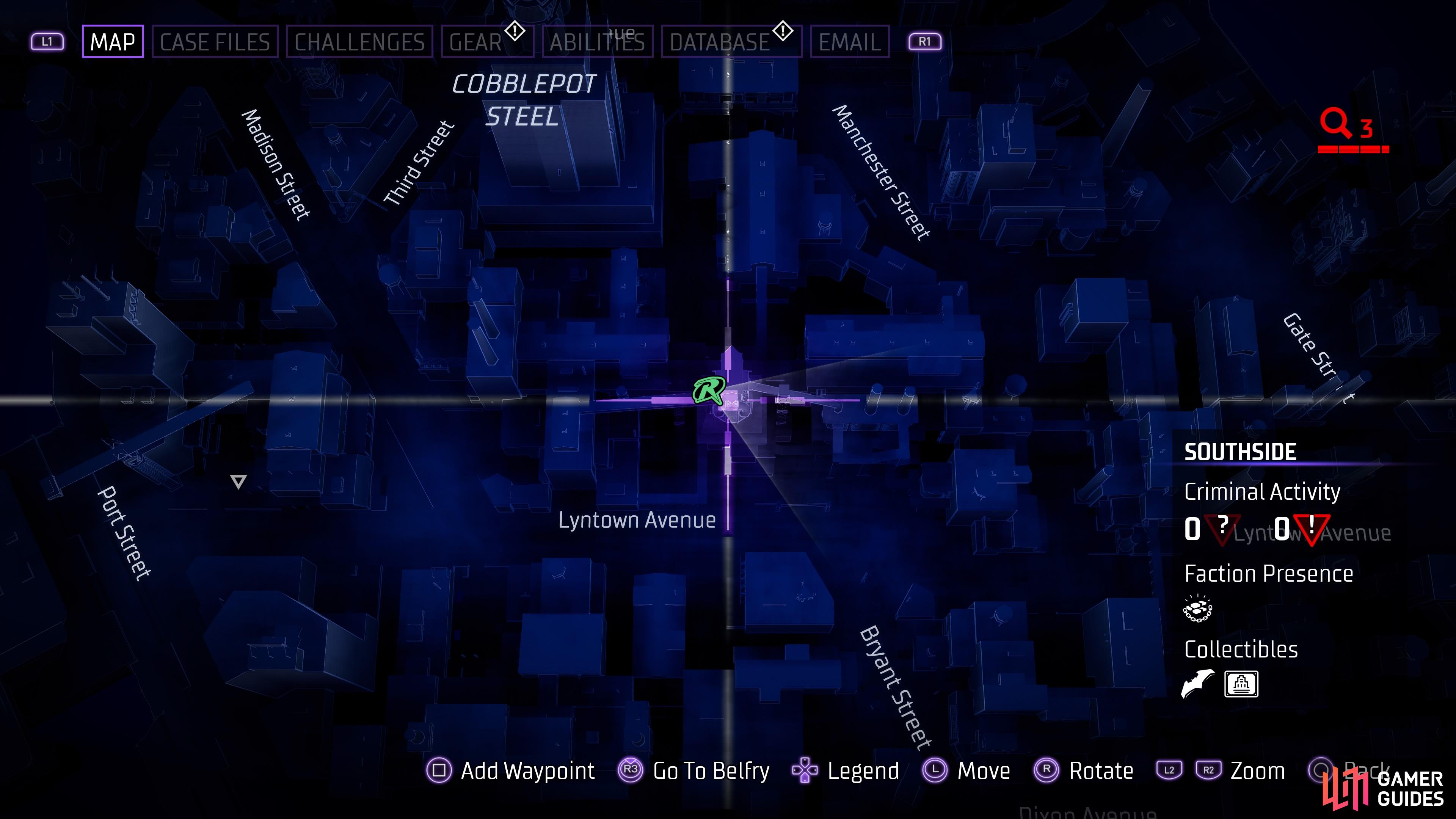 The location of the fifth Batarang on the map