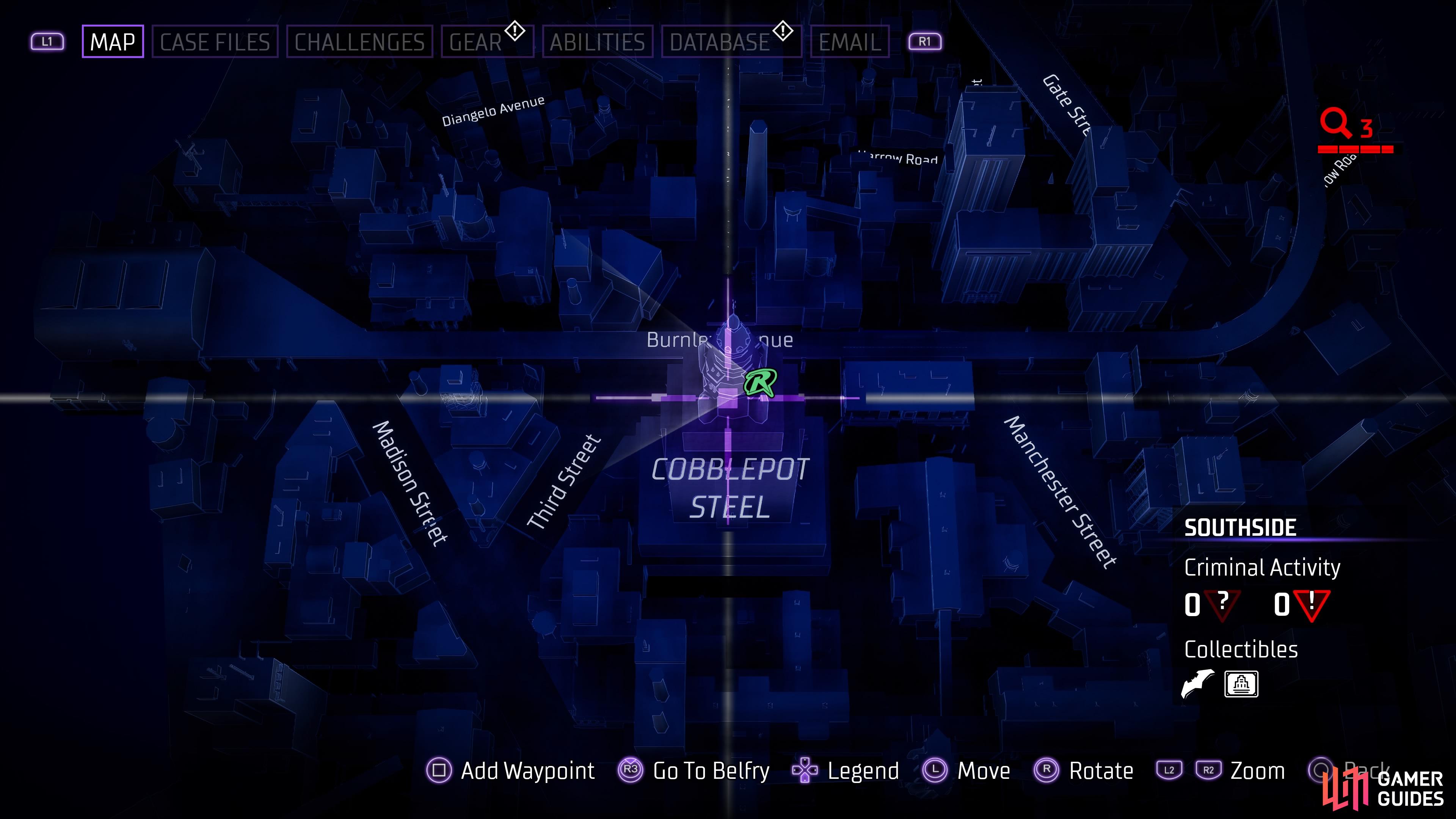 The location of the seventh Batarang on the map