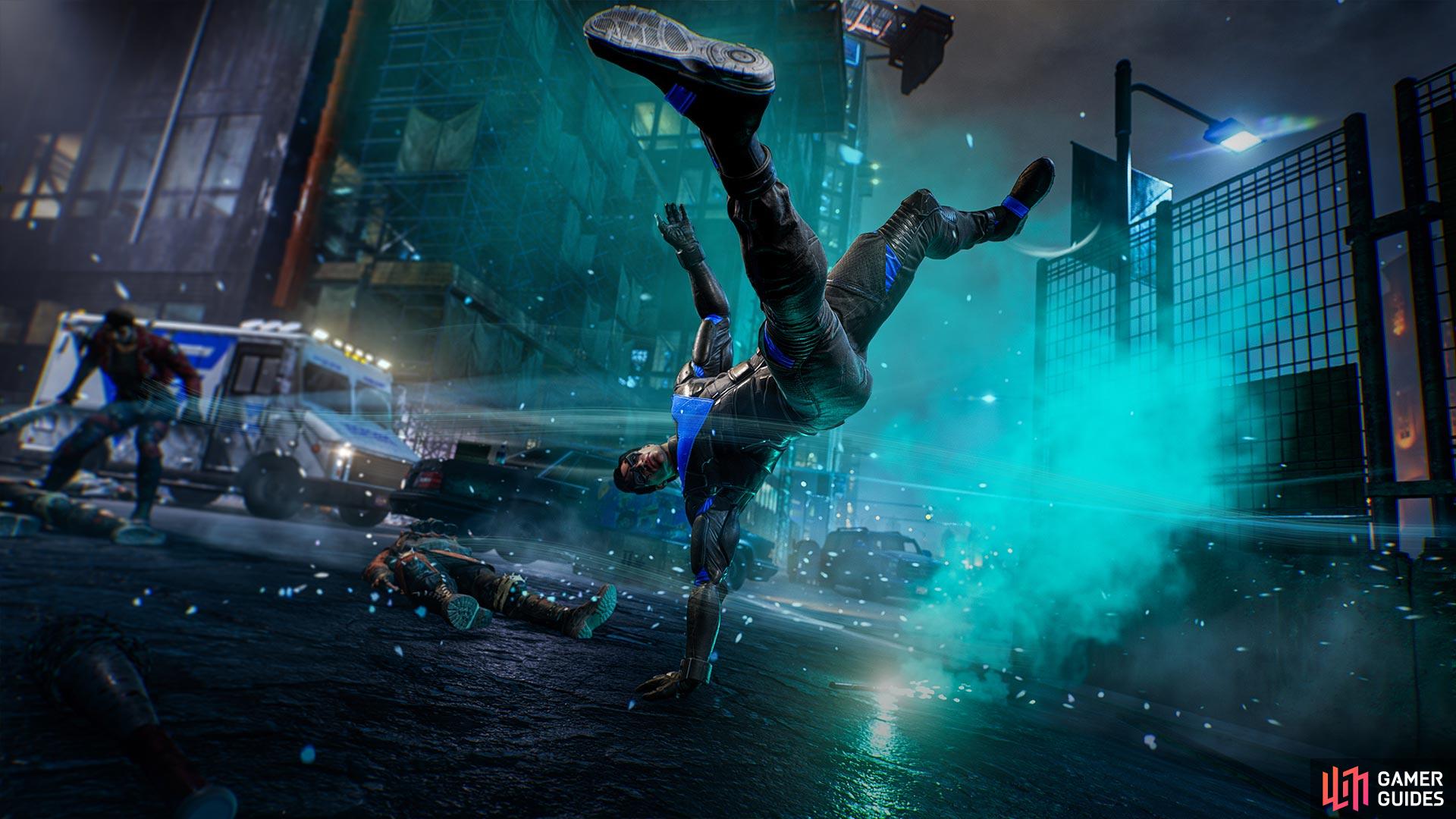 Nightwing's acrobatic movements make him great in large battles