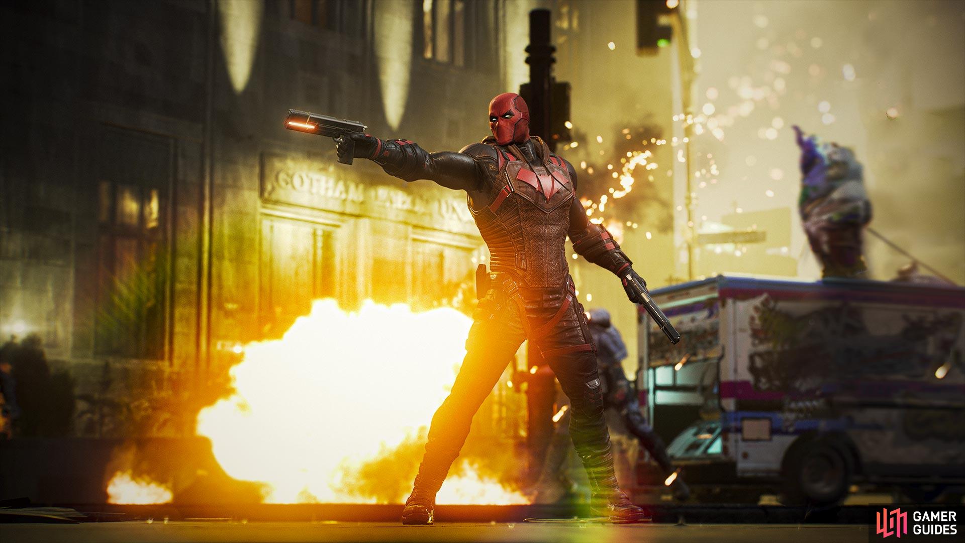 Red Hood's guns allows him to strike from a distance