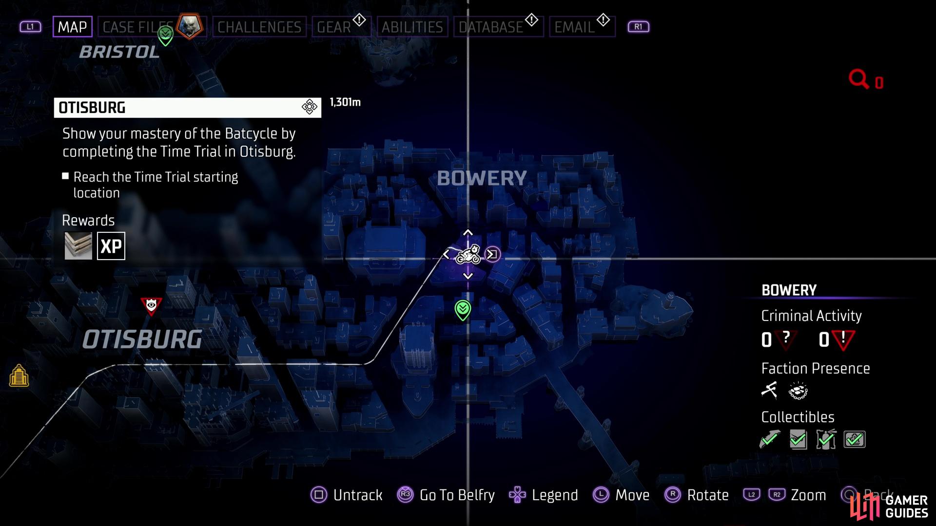 After starting Case 04, you'll be able to find one Batcycle Time Trial activity on the map.