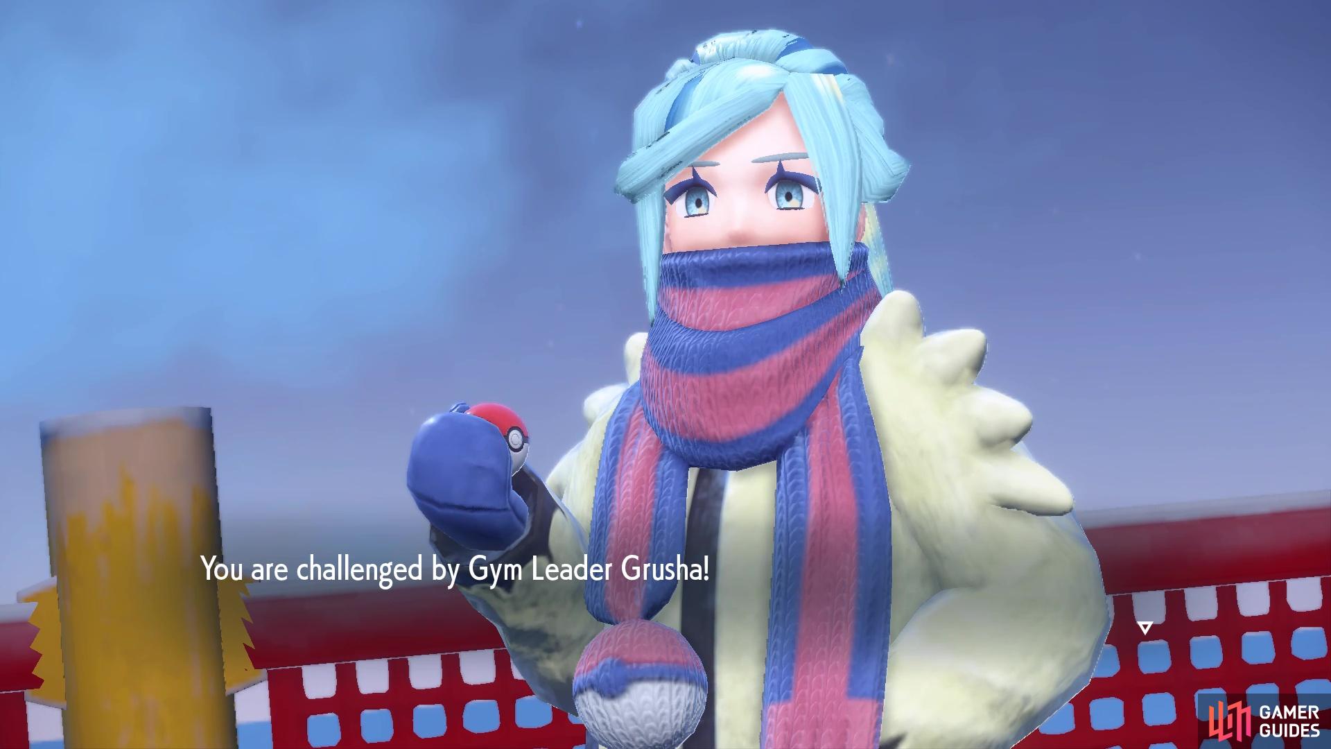 Grusha is the Ice Gym Leader found at Glaceado Gym.