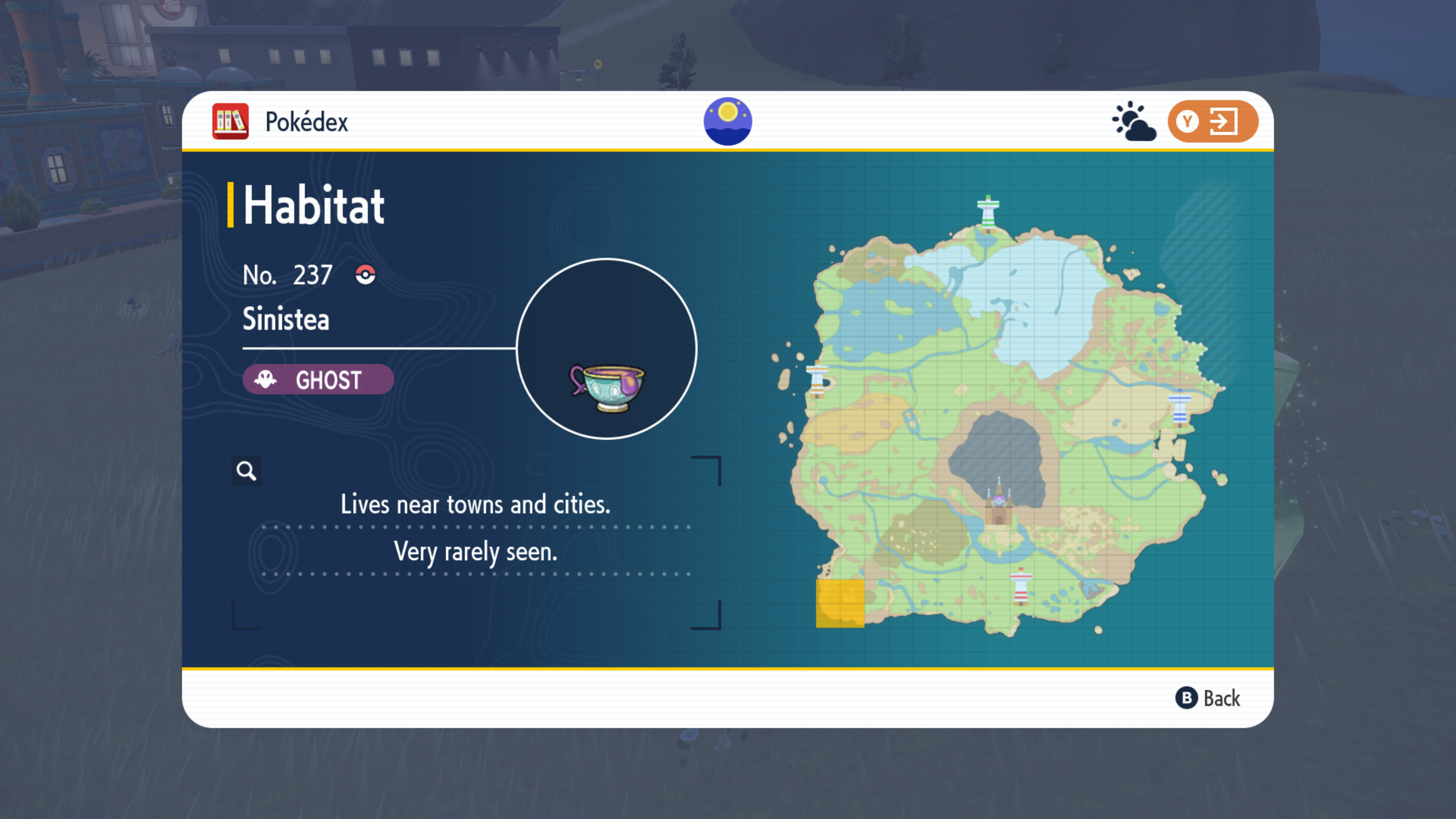 Sinistea will spawn close to towns and cities