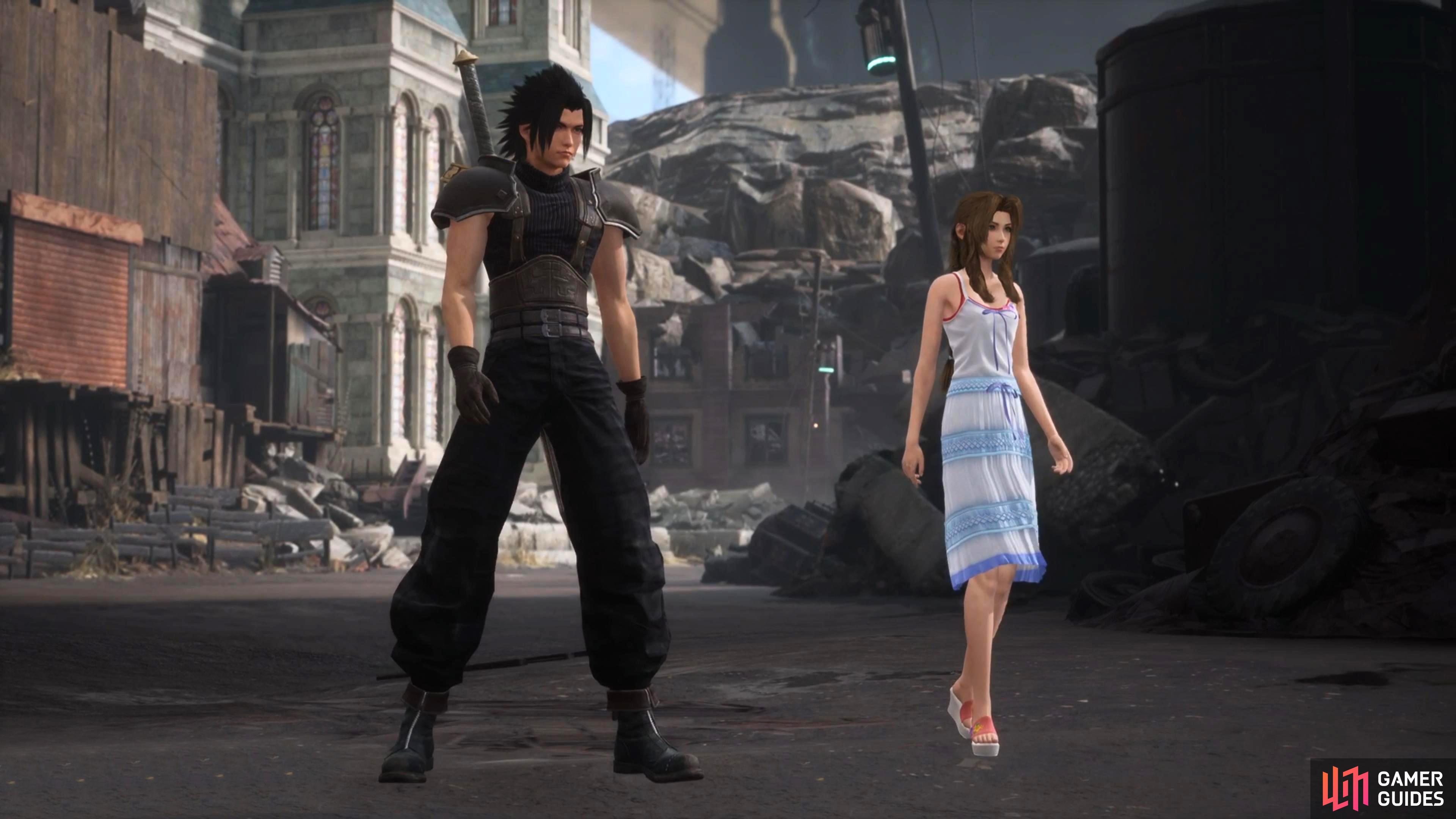 Zack taking a walk with Aerith in the Sector 5 Slums.
