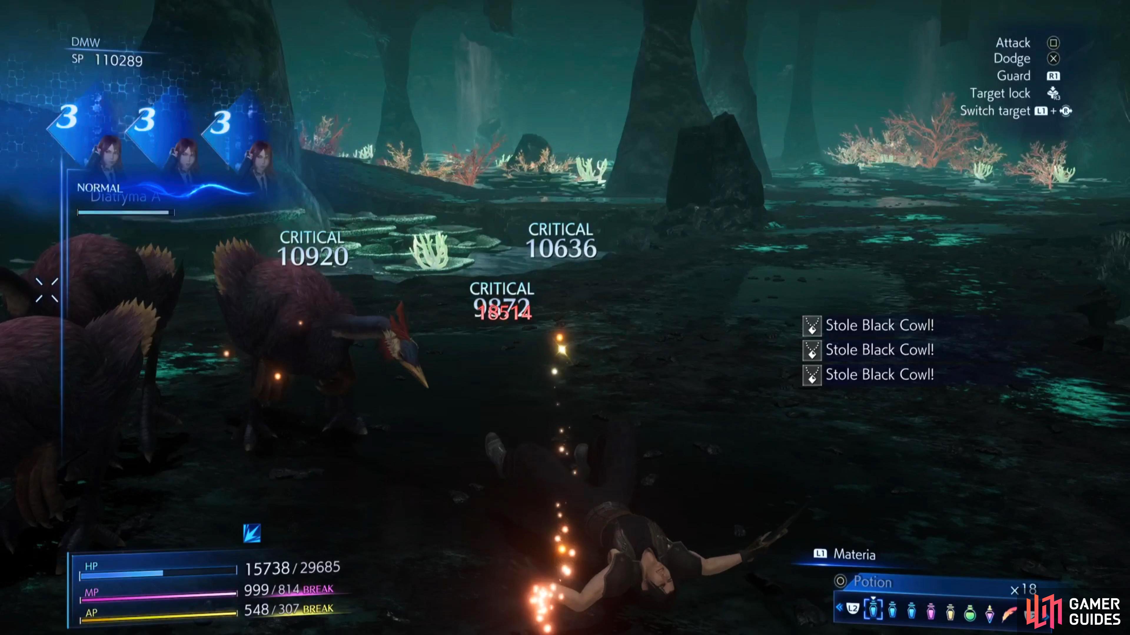 You can steal Black Cowls from Diatryma in mission 9-6-4. Be aware that these enemies are pretty strong, and can stun you.