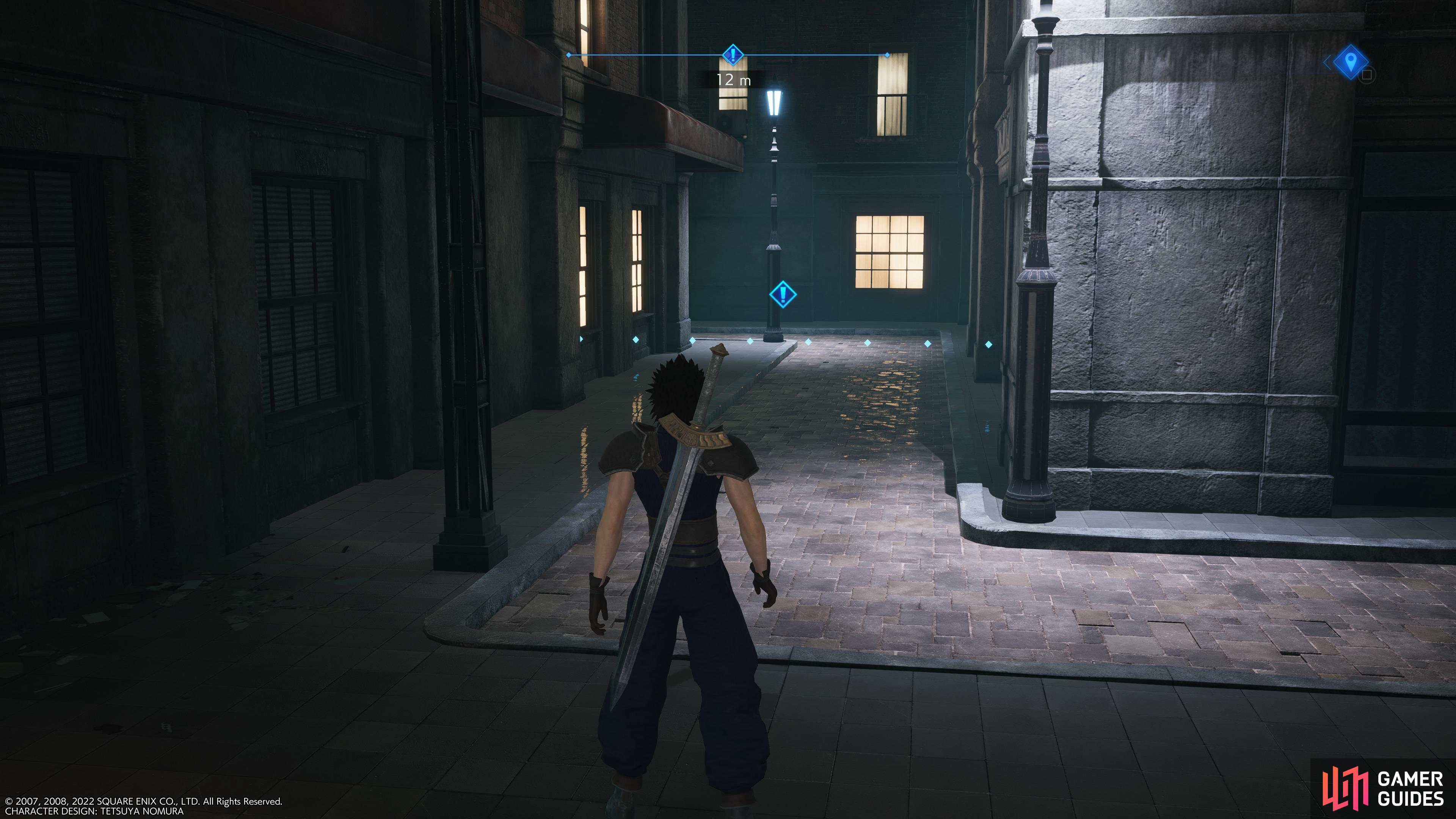 Go right down this alley to get back inside Shinra Building