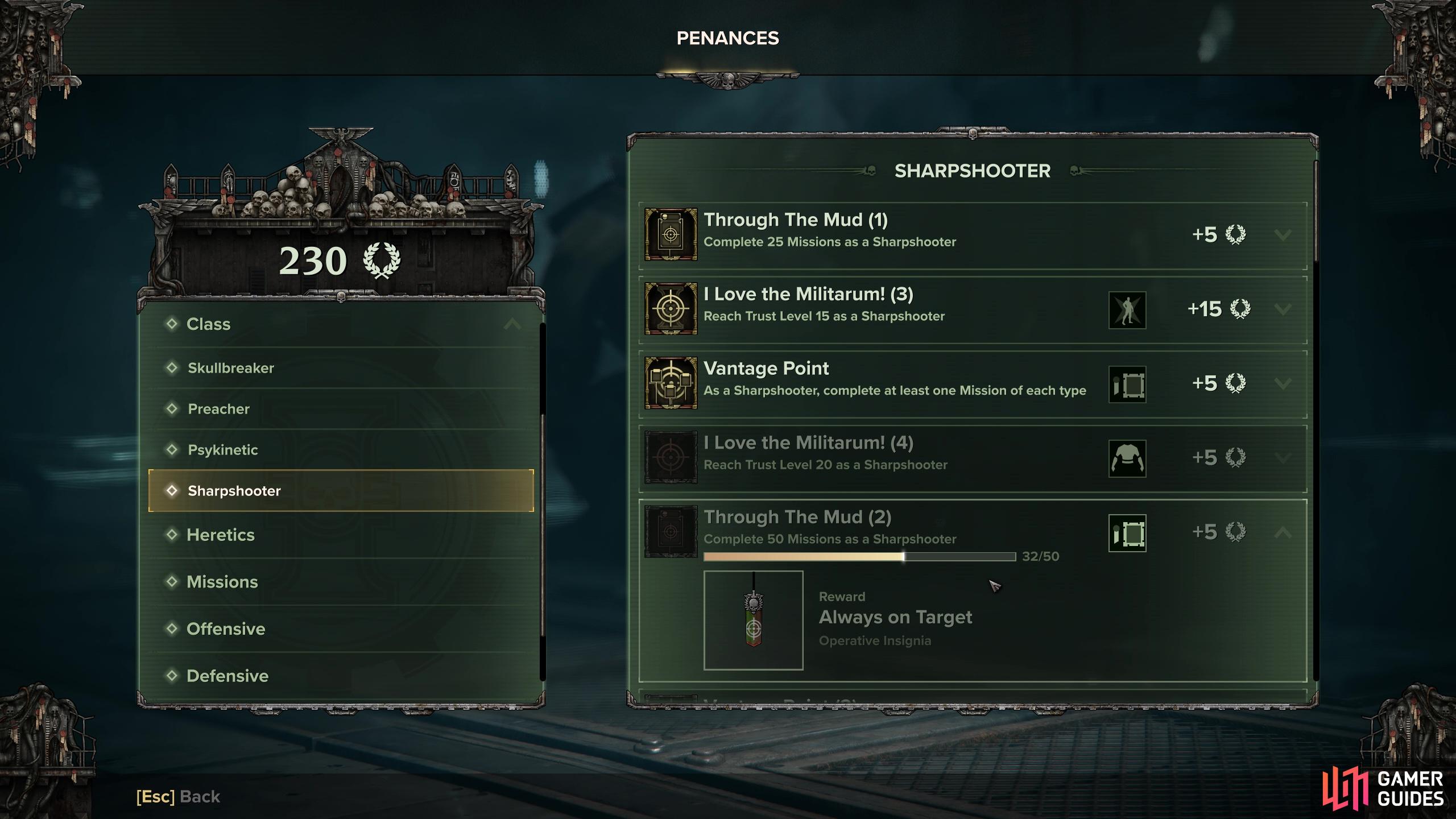By clicking on certain Penances you can review the rewards in more detail.