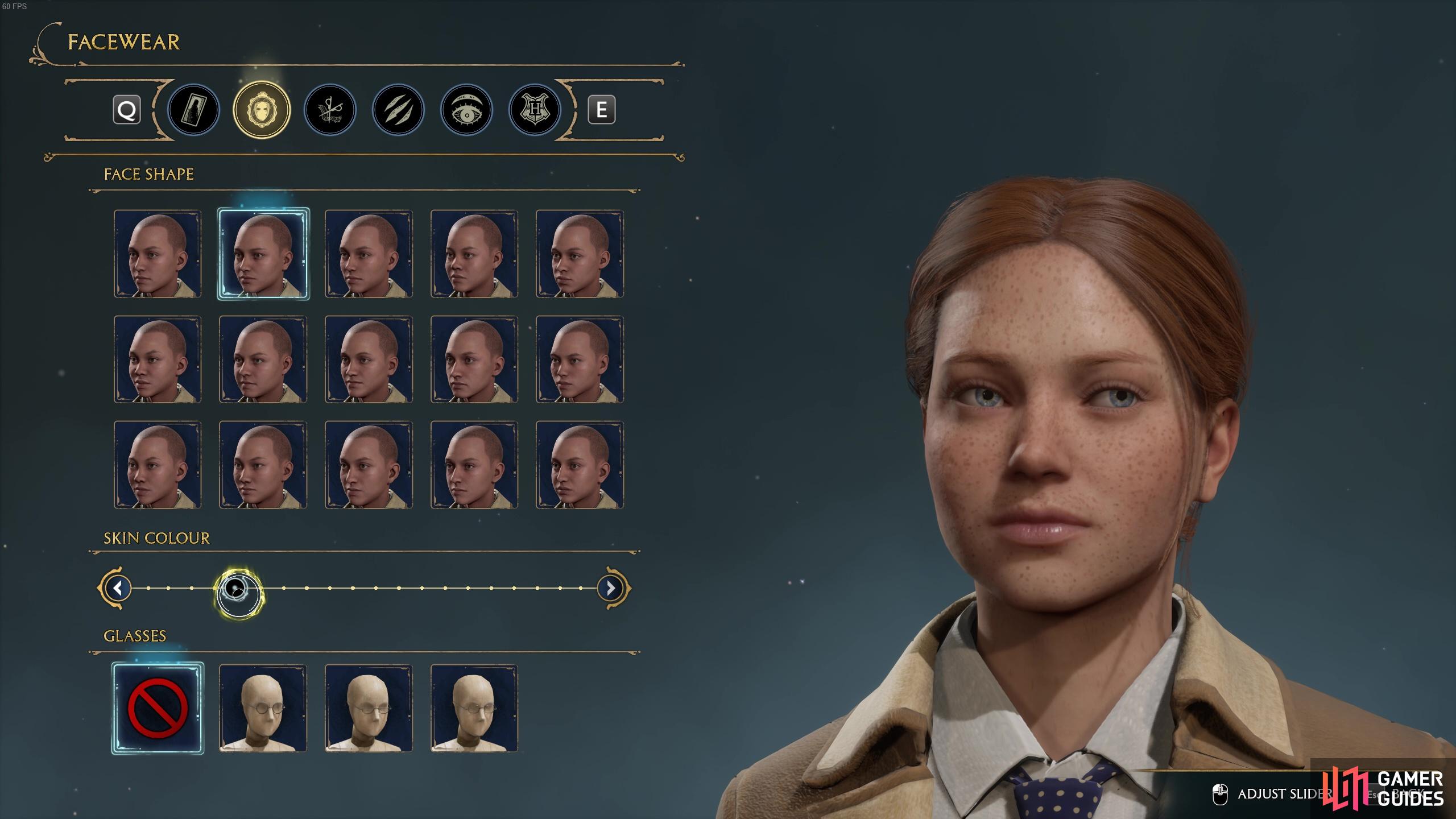 The face shape options will switch up your character's facial features.