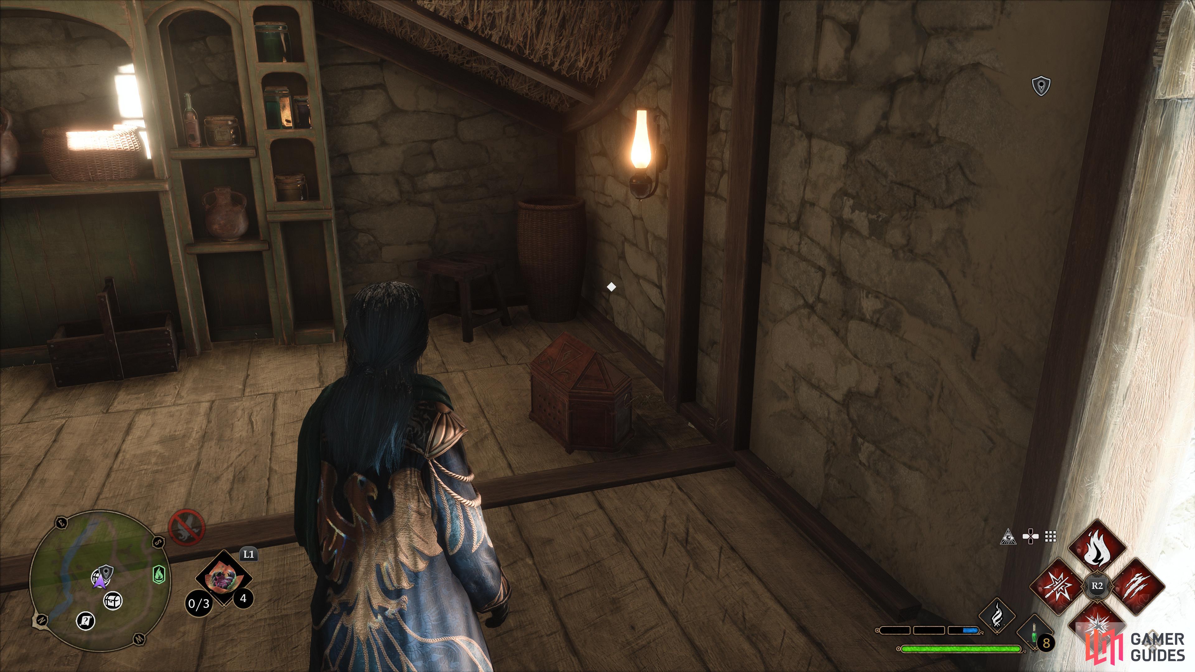 to find the Collection Chest sitting in a house behind Claire.