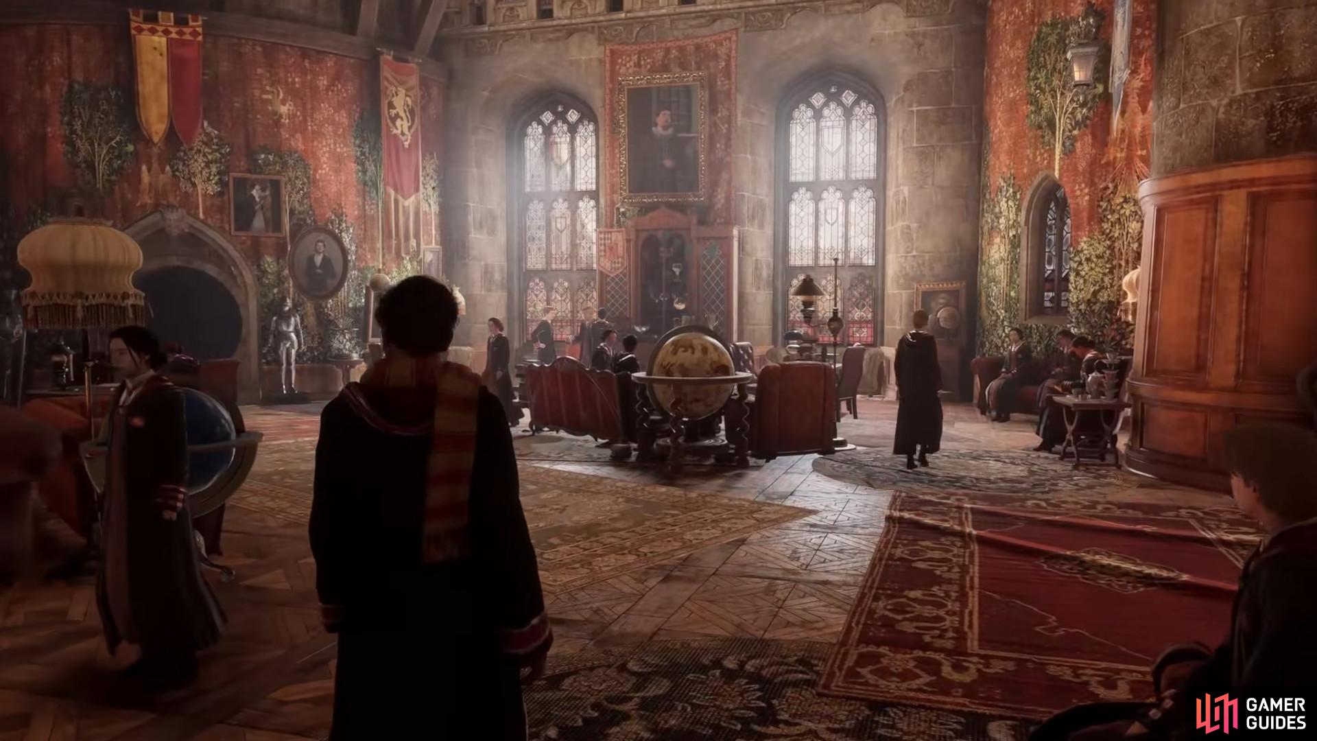 The stately aesthetic of the Hogwarts Legacy Gryffindor Common Room stands out. Image via Warner Brothers.