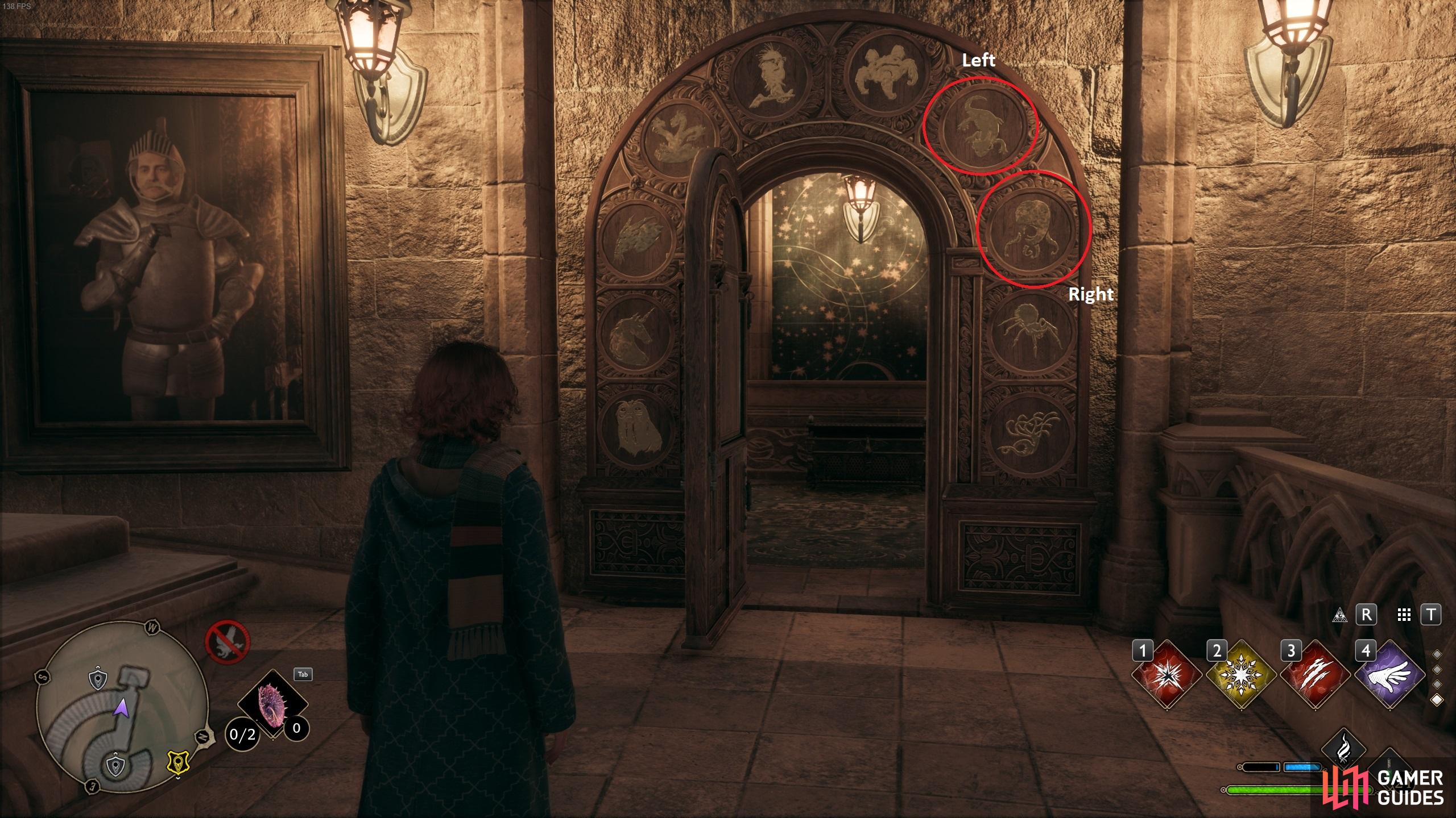 The answer to the door puzzle. The "Right" symbol in this instance is located directly opposite the door.