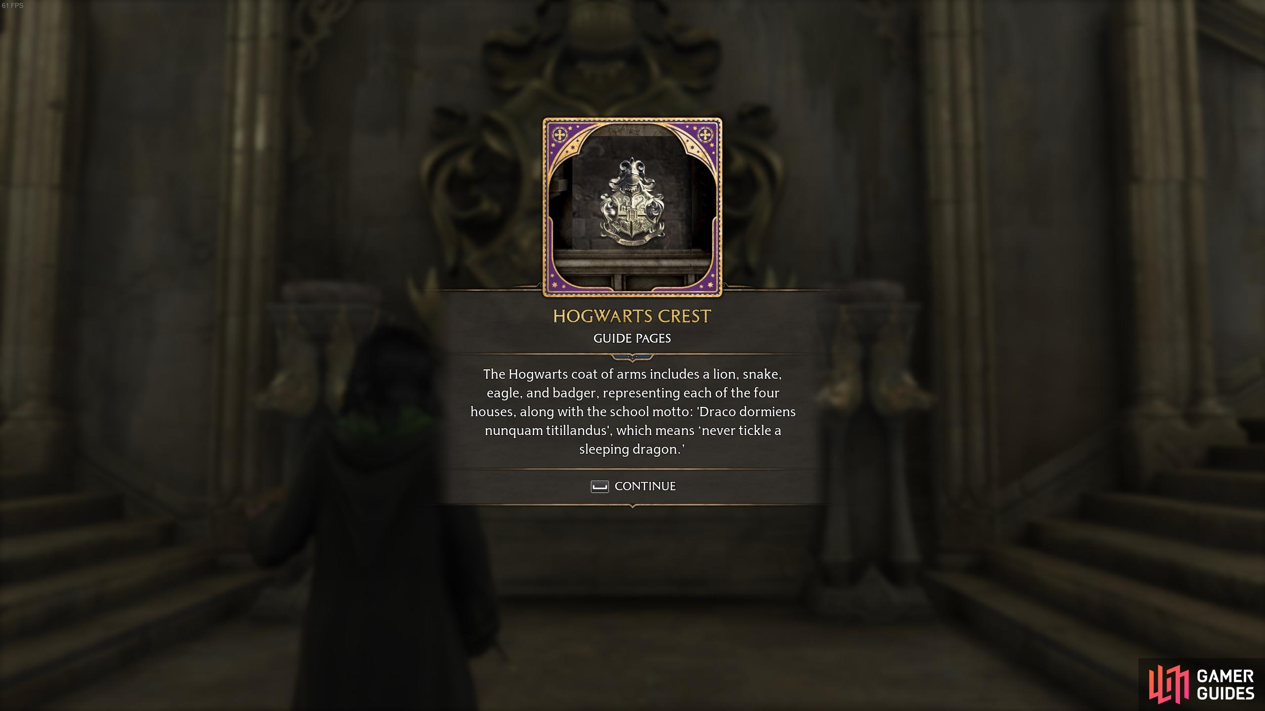 The description for the Hogwart's Crest page.