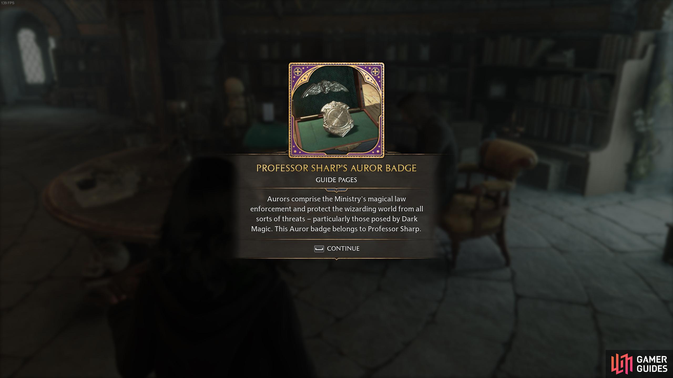 The description for Professor Sharp's Auror Badge.