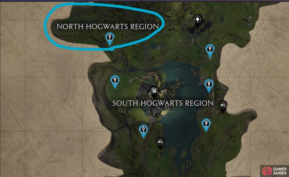 Map overview of Hogwarts North and South Balloon locations in Hogwarts Legacy.