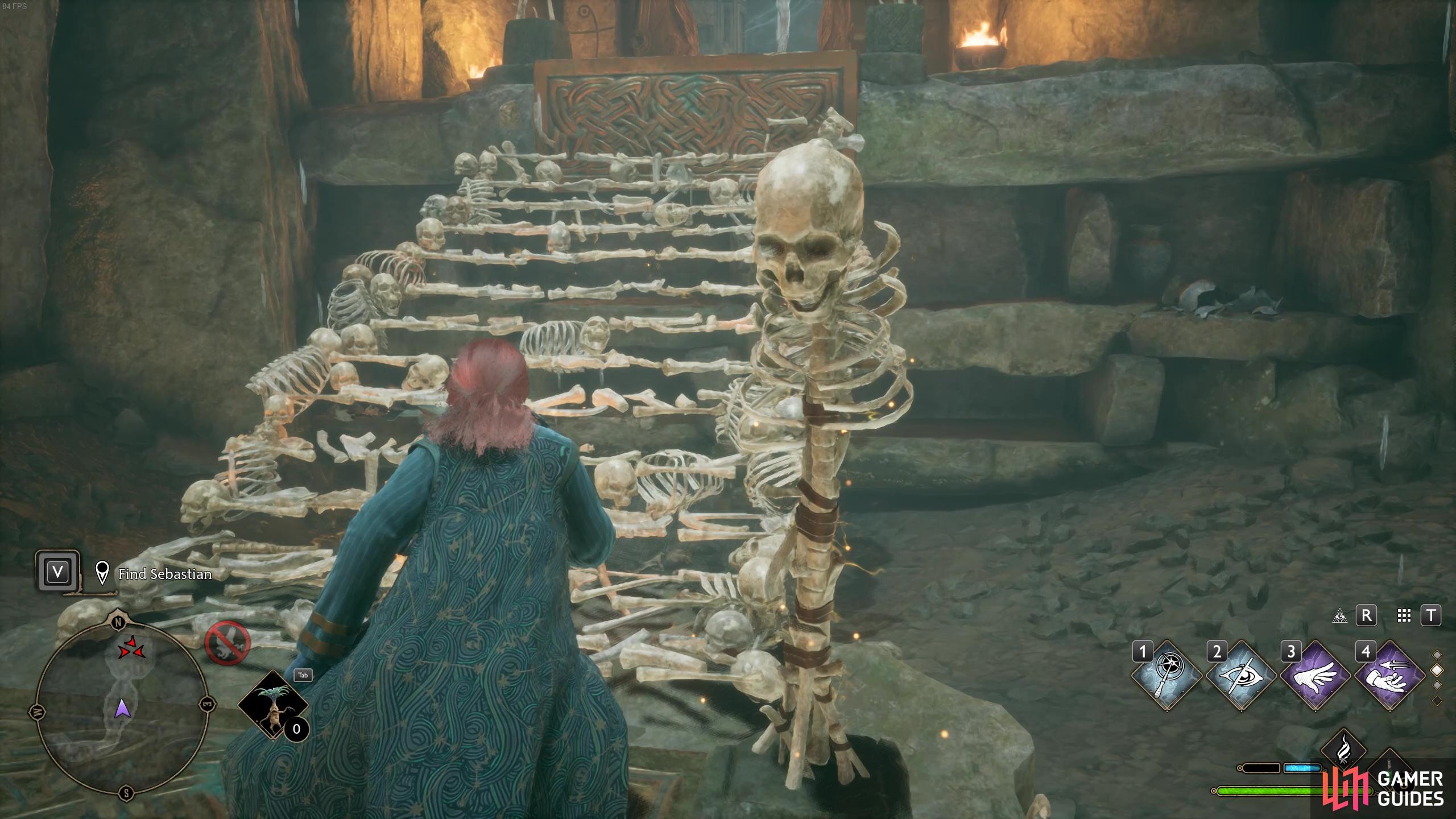 Use the skeletons in the tombs to make a set of stairs up to the room where you'll find Sebastian. 