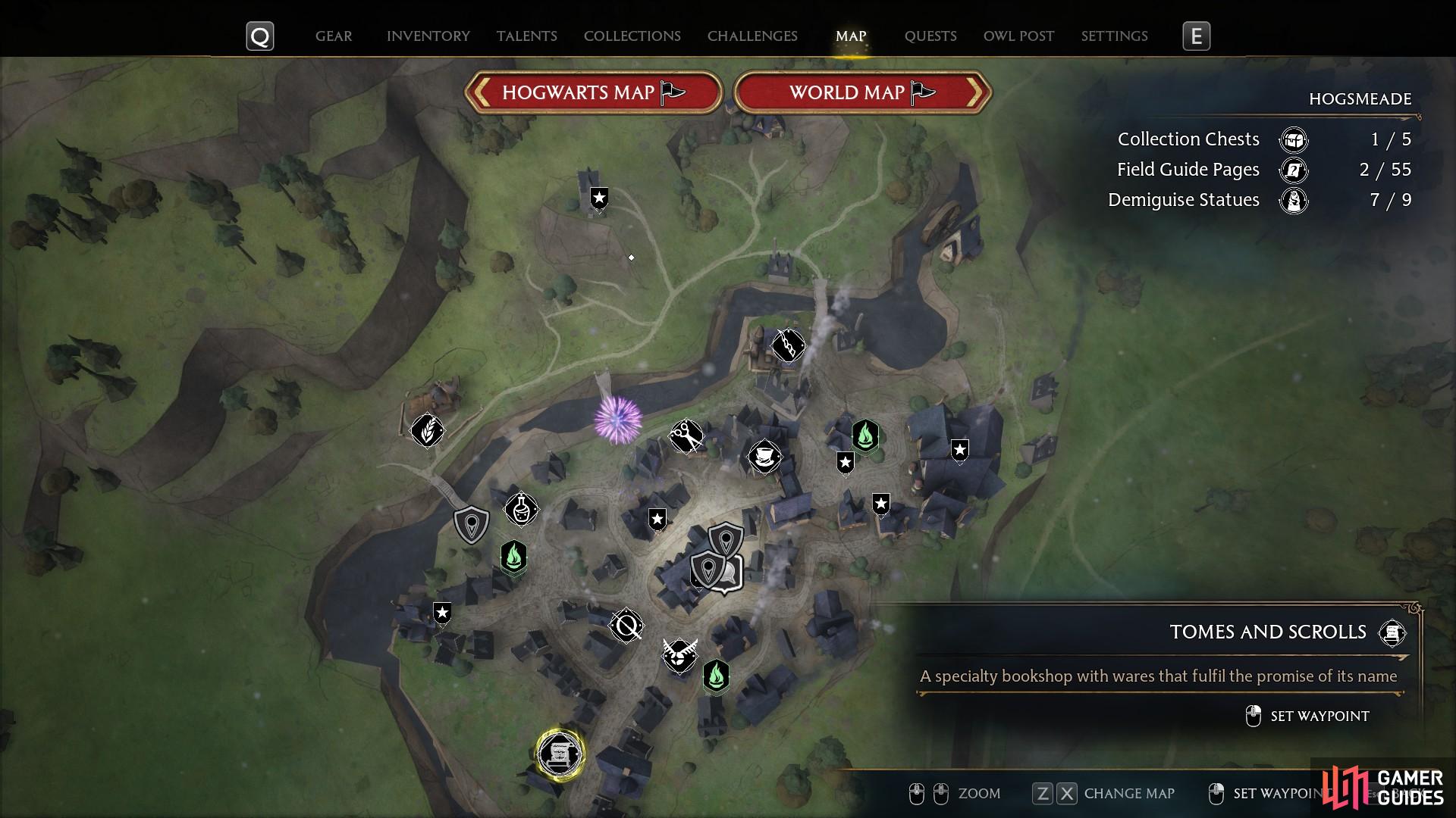 Here is the location of Tomes and Scrolls in Hogwarts Legacy.