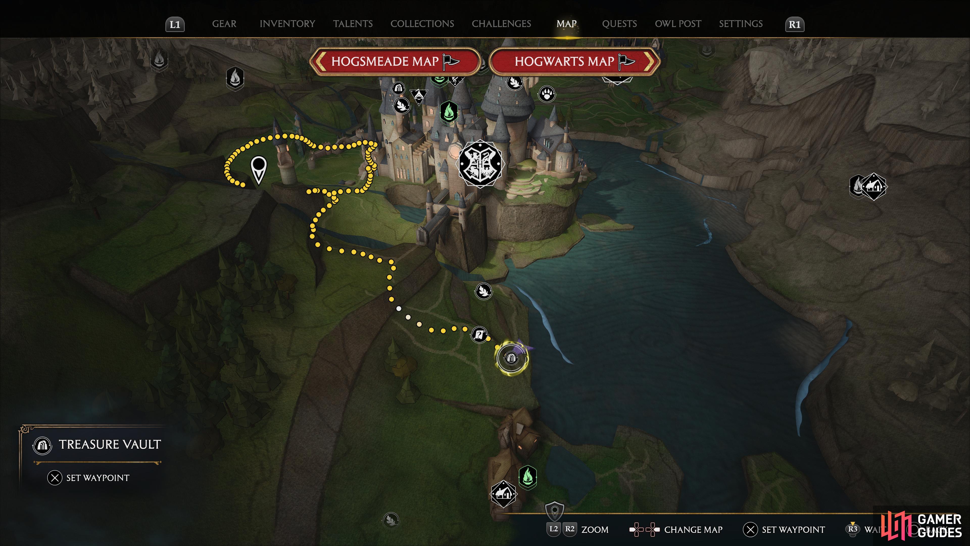 A Treasure Vault location marked on the map in Hogwarts Legacy.