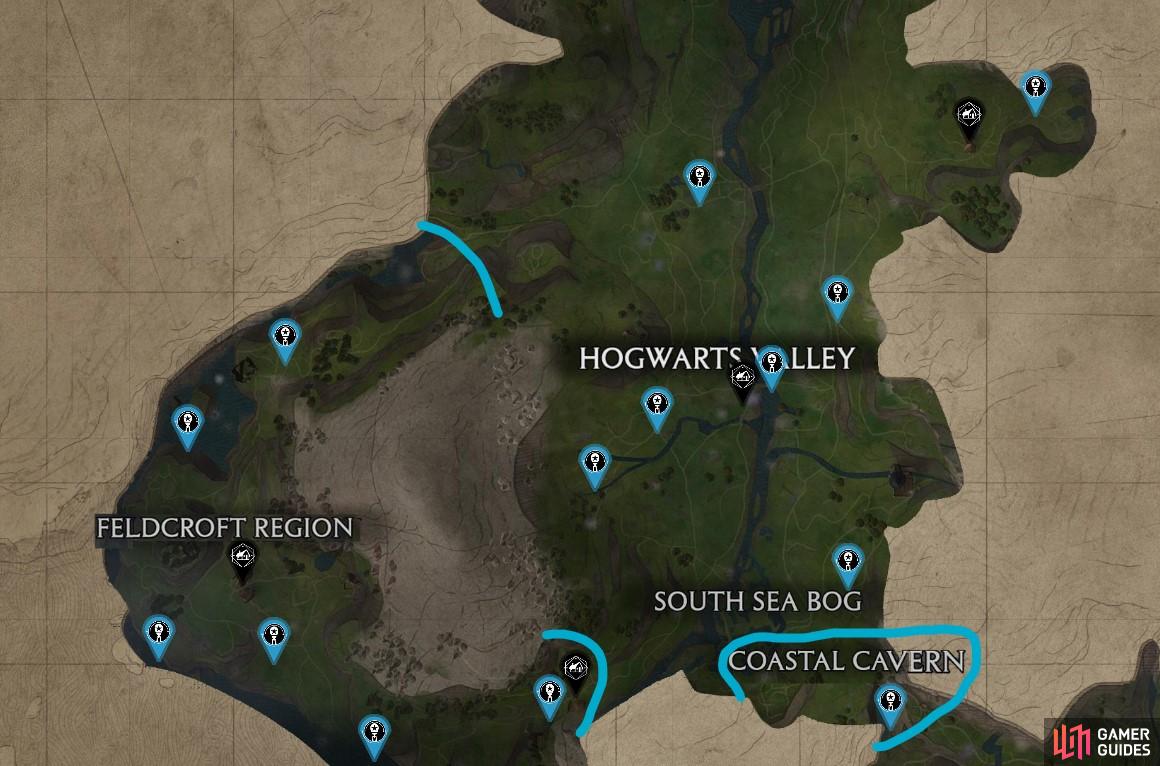 Here are the locations of the Hogwarts Valley, Feldcroft and Cavern balloons on the world map.