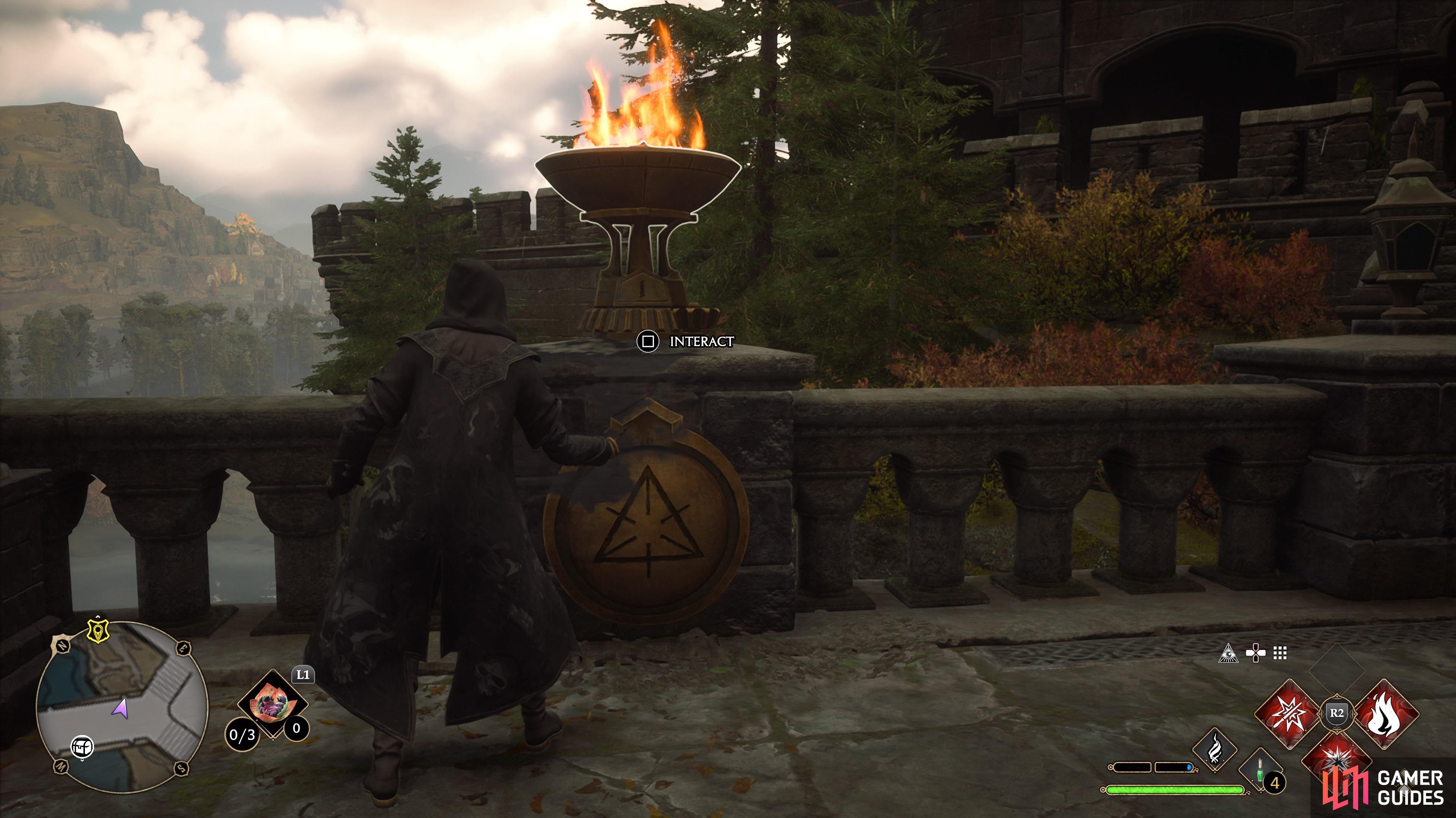 How do you solve the brazier puzzle on the bridge in Hogwarts Legacy?