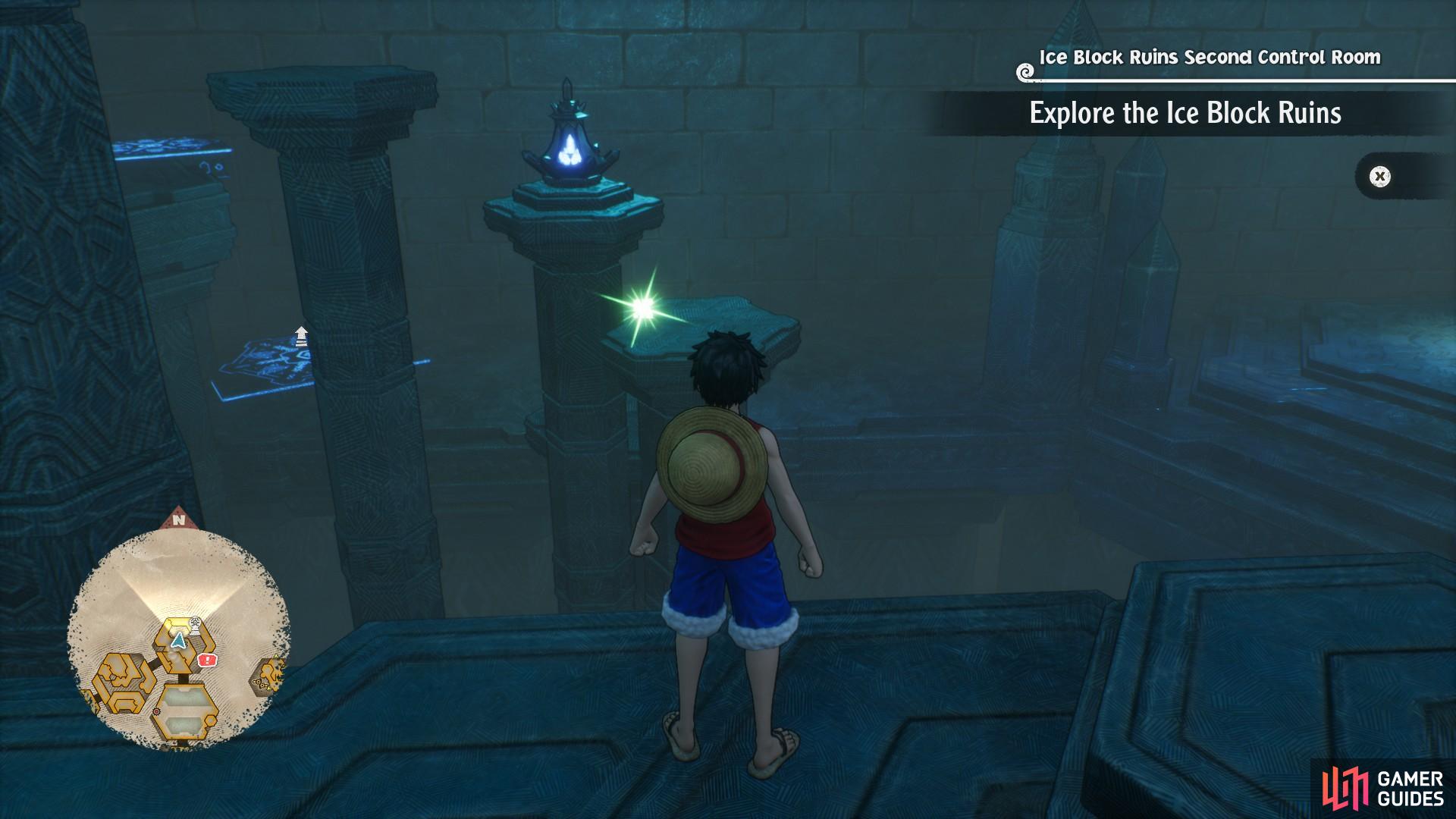 Easily found on the stone pillar in this room.