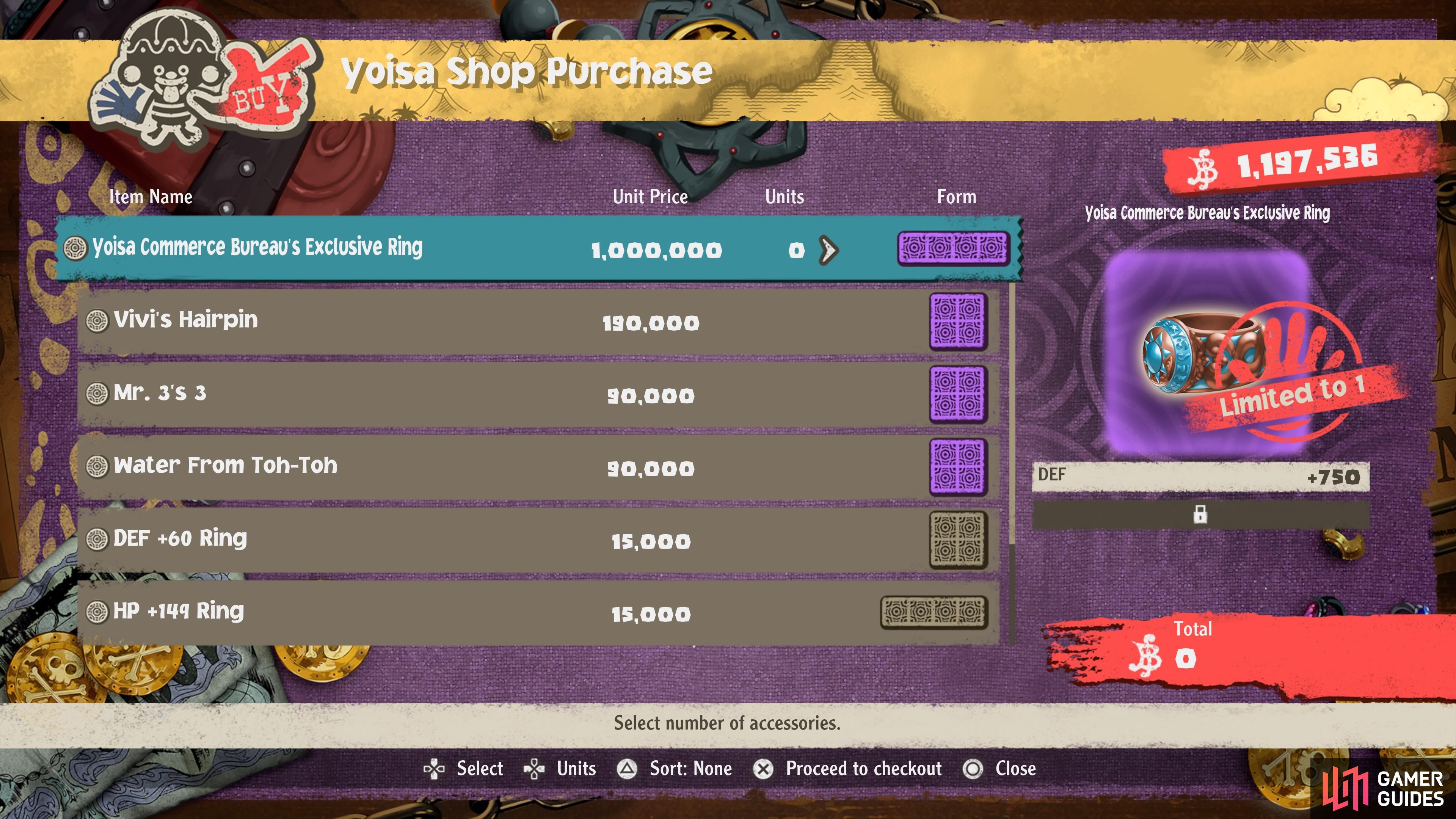 Yoisa Commerce Bureau's Exclusive Ring is one of the best Defense accessories in the game giving you +750 DEF.