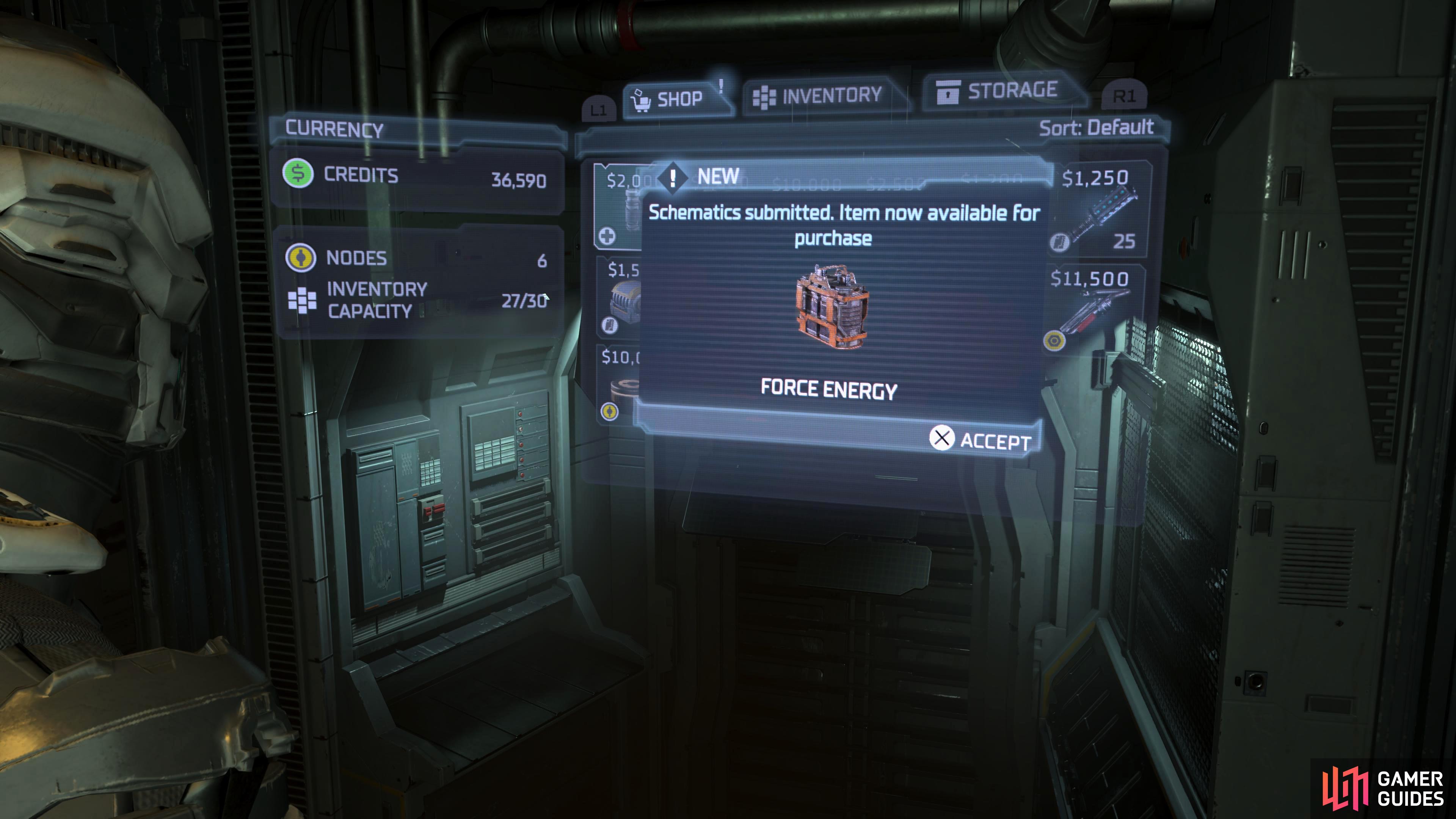 Finding the Force Energy schematic allows you to purchase Force Gun Ammo at the Stores.