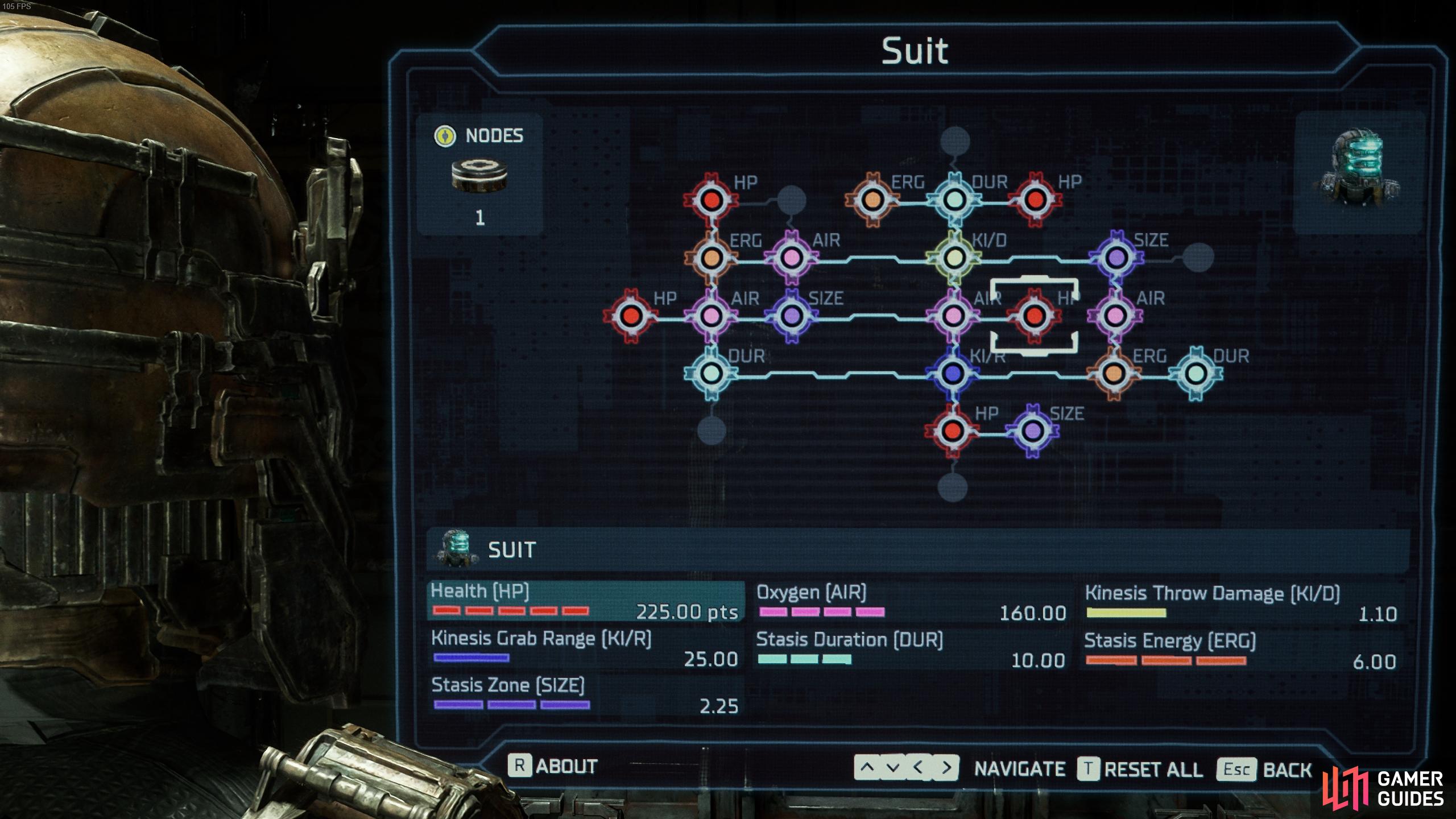 A fully upgraded node tree for the suit in a regular playthrough of Dead Space Remake.