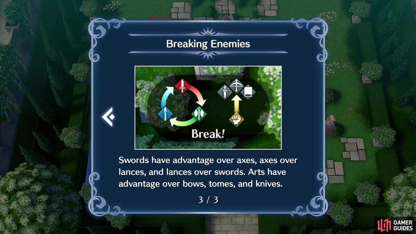 Cause enemy units to break by exploiting their weapon weaknesses in !Fire Emblem Engage.