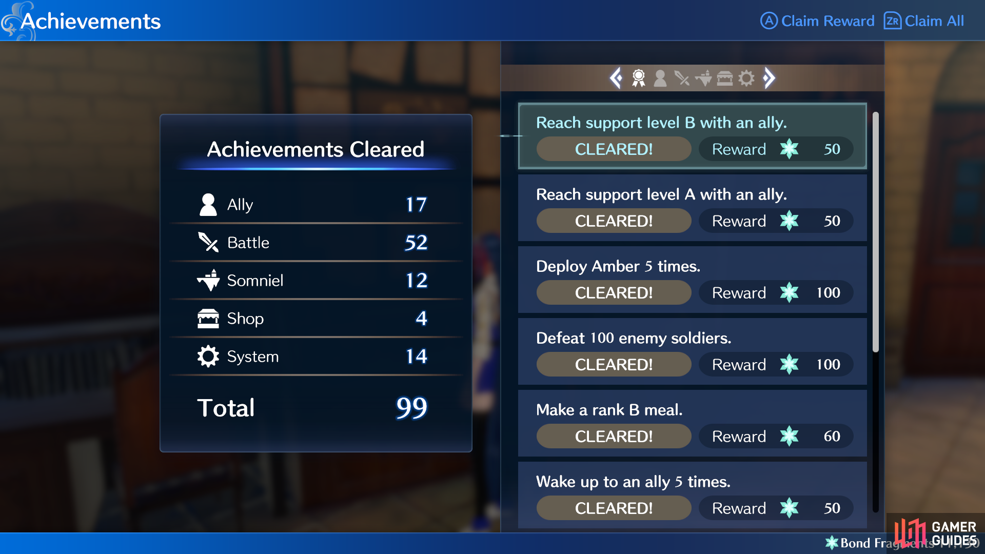 Claiming unlocked achievements for Bond Fragments.