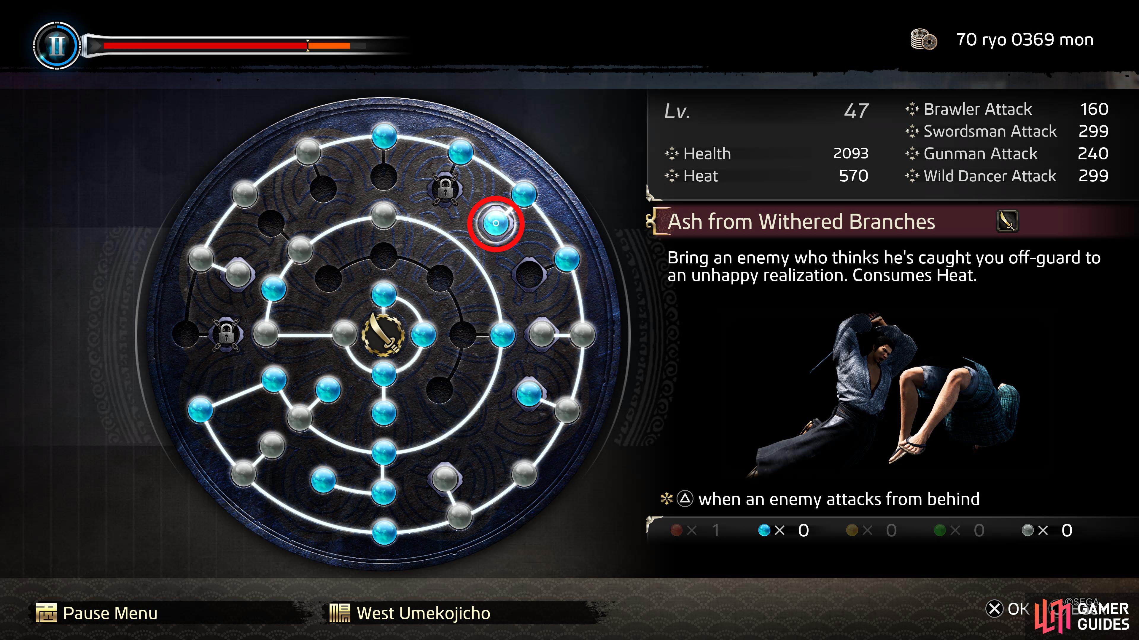 Here is where Ash From Withered Branches appears on the Ability Wheel.