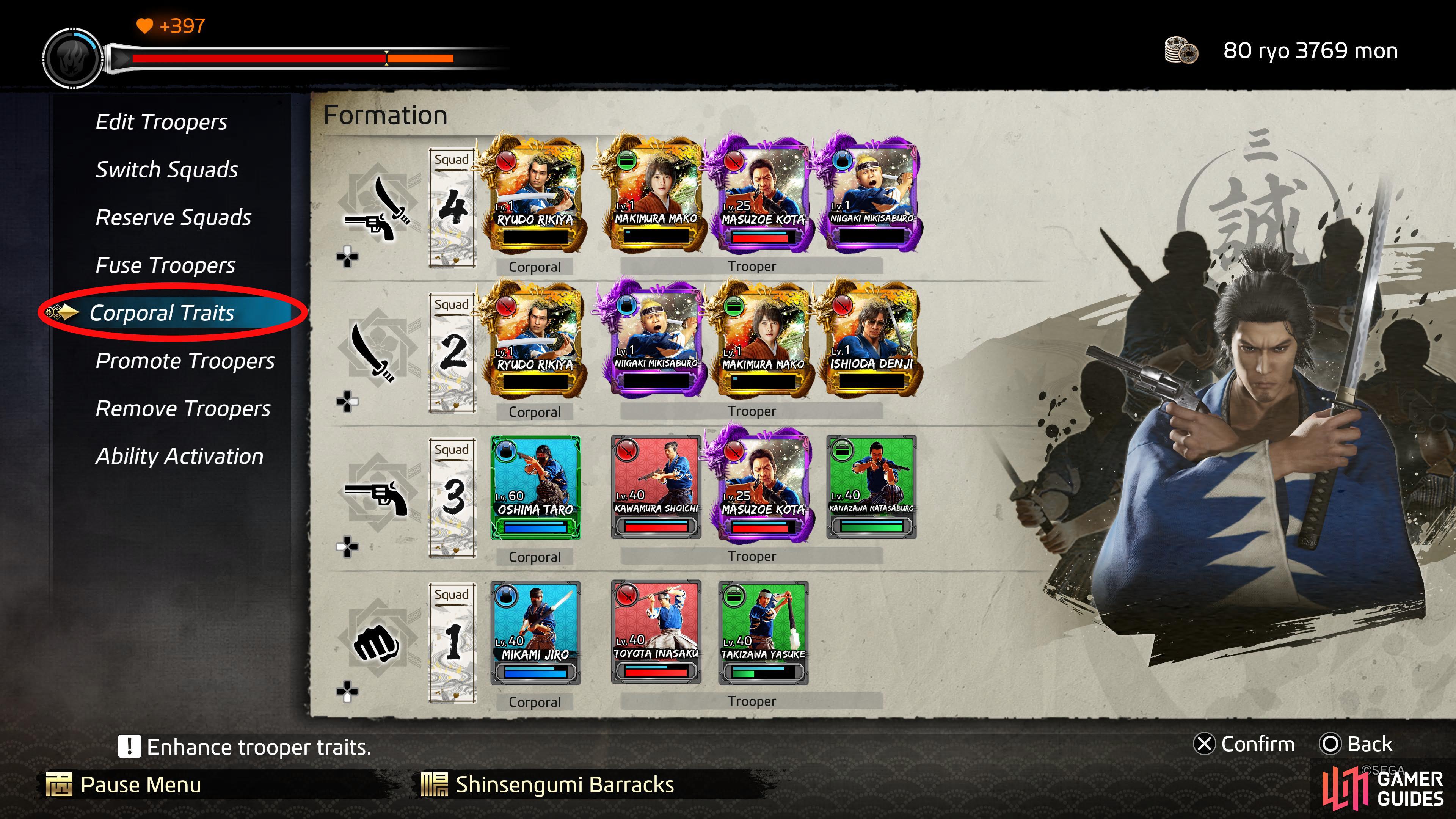 Select Corporal Traits in the Trooper Menu.