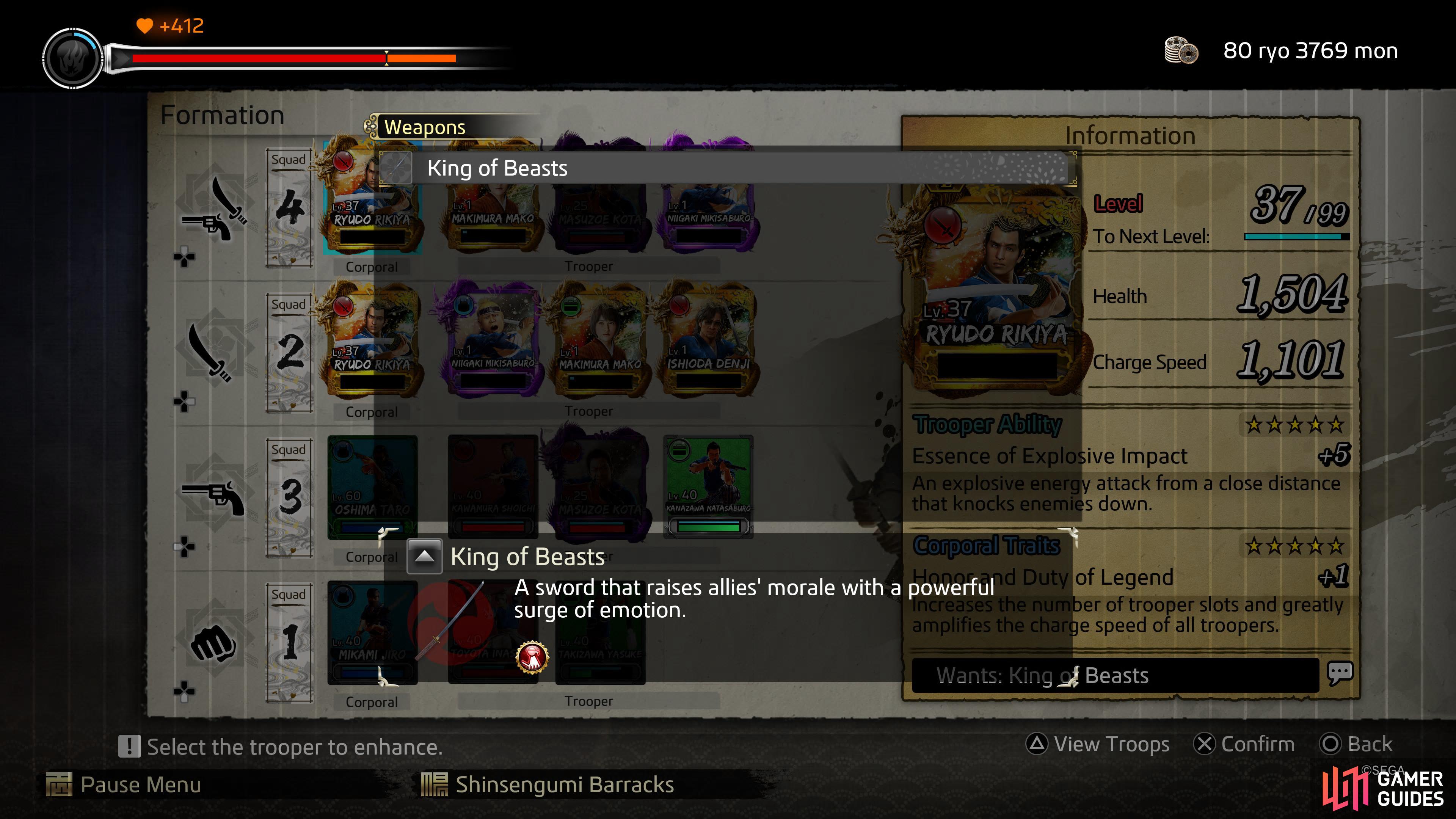 Choose the card with the corporal trait you want to enhance, and offer the requested weapon.